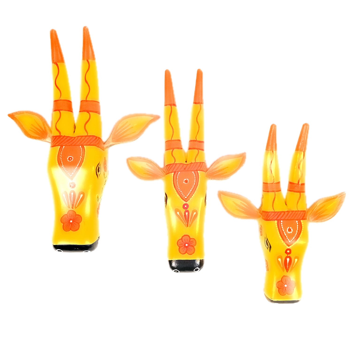 Wooden Cow Head Wall Hanging | Nandi Bull face Wall Decor - For Home, Living Room, Entrance, Puja Room & Gifts - 12 Inch (Pack of 3) - Apkamart #Colour_Yellow