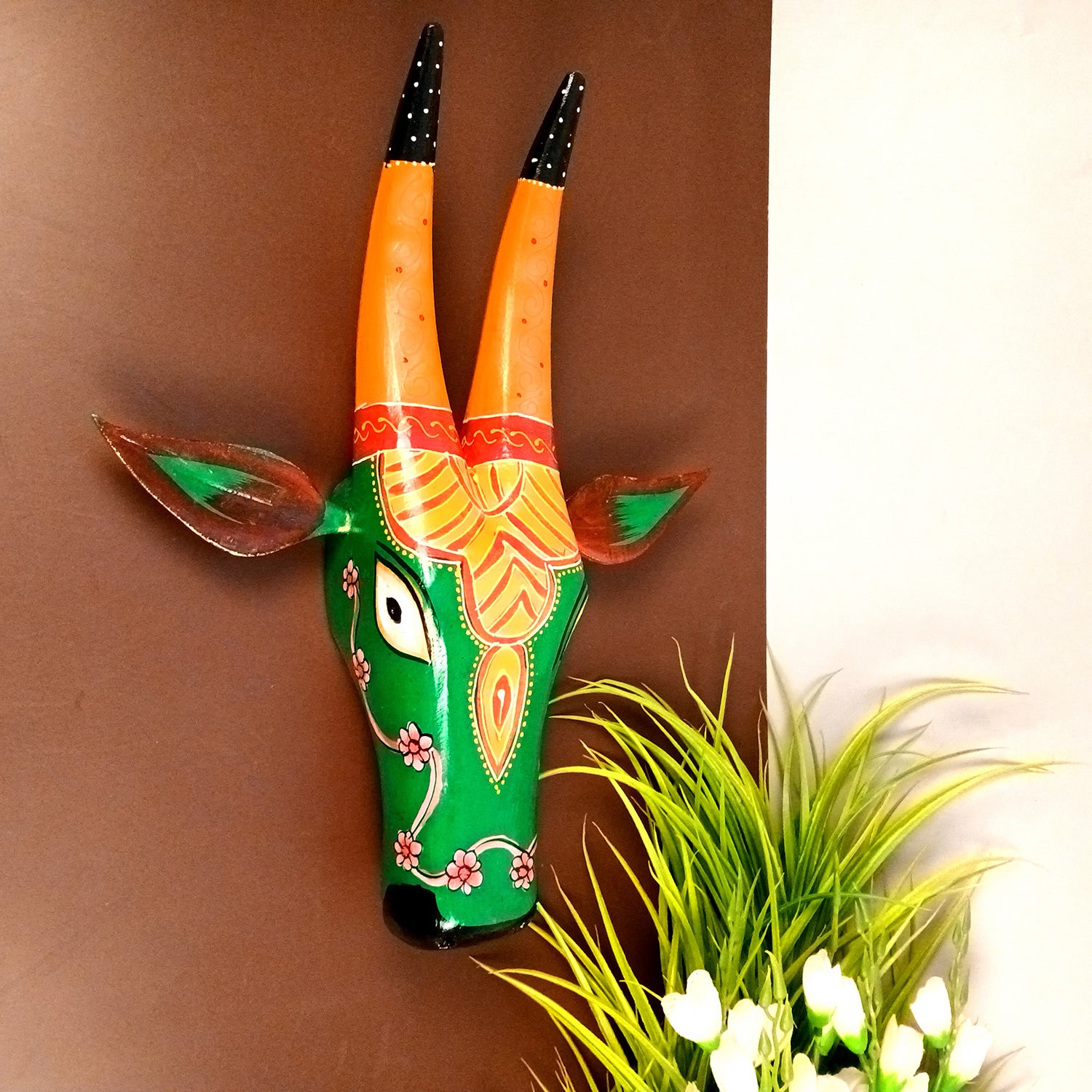 Wooden Cow Head Wall Hanging | Nandi Bull face With Detachable Ears Wall Decor - For Home, Living Room, Entrance, Puja Room & Gifts - 15 Inch - Apkamart #Style_Design 2