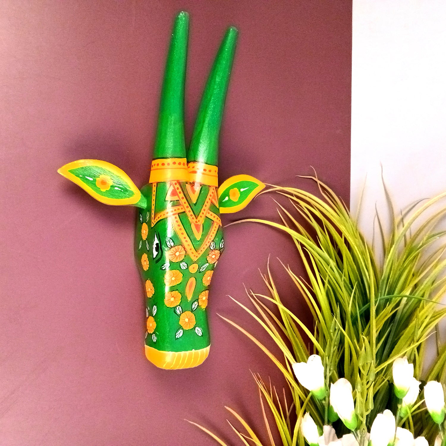 Wooden Cow Head Wall Hanging | Nandi Bull face Wall Decor - For Home, Living Room, Entrance, Puja Room & Gifts - 12 Inch - Apkamart