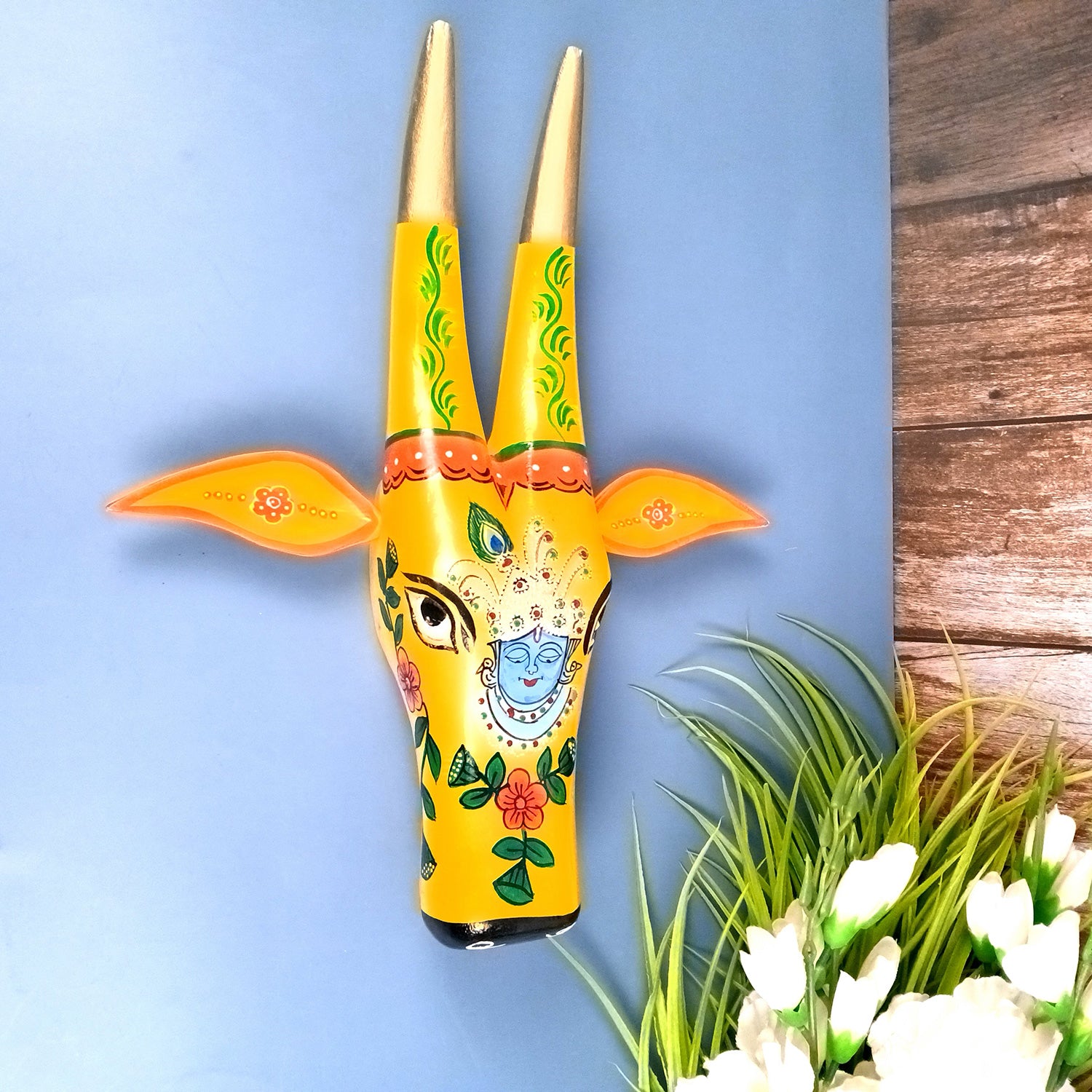 Wooden Cow Head Wall Hanging | Nandi Bull face With Detachable Ears Wall Decor - For Home, Living Room, Entrance, Puja Room & Gifts - 15 Inch - Apkamart #Style_Design 3