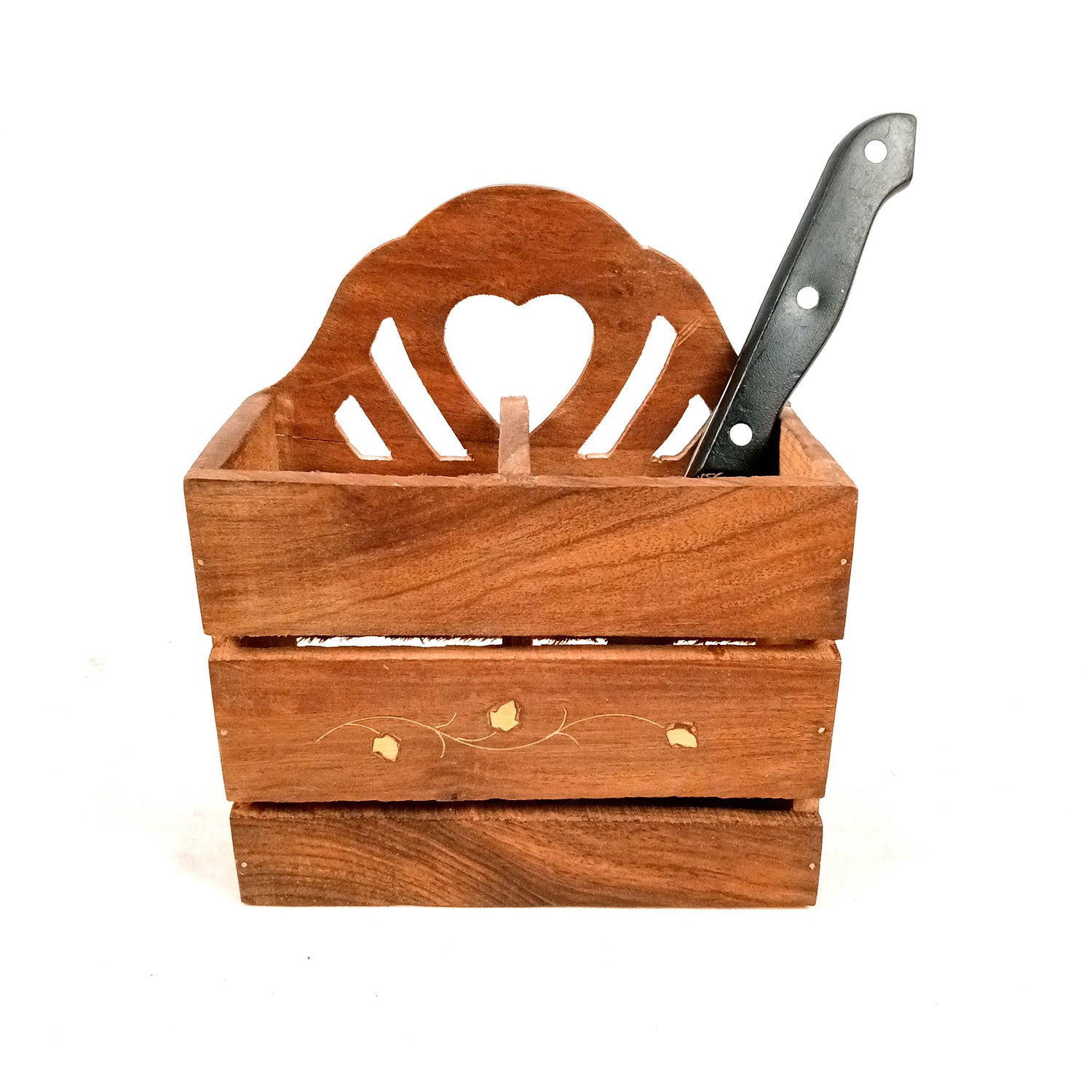 Wooden Cutlery Holder | Spoon Holder With 2 Section| Fork Organizer | Pen Stand - Multipurpose Holders - for Home, Dining Table, Utensil Holder for Kitchen Counter - 8 Inch (Pack Of 2) - Apkamart