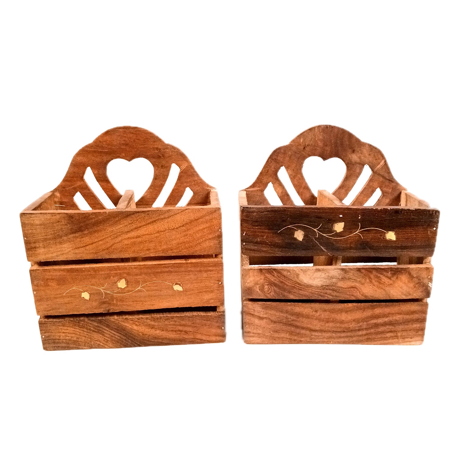 Wooden Cutlery Holder | Spoon Holder With 2 Section| Fork Organizer | Pen Stand - Multipurpose Holders - for Home, Dining Table, Utensil Holder for Kitchen Counter - 8 Inch (Pack Of 2) - Apkamart