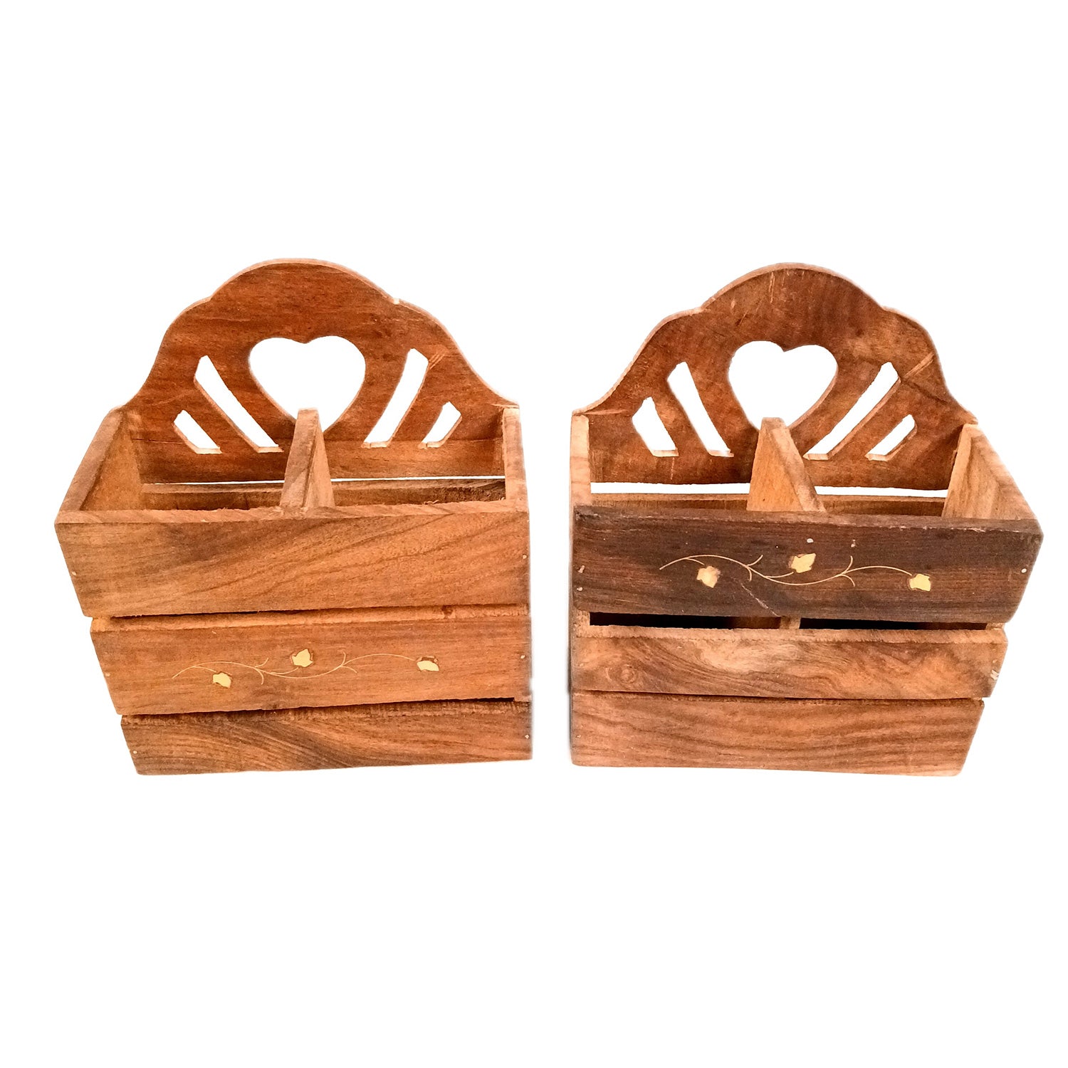 Wooden Cutlery Holder | Spoon Holder With 2 Section| Fork Organizer | Pen Stand - Multipurpose Holders - for Home, Dining Table, Utensil Holder for Kitchen Counter - 8 Inch (Pack Of 2) - Apkamart