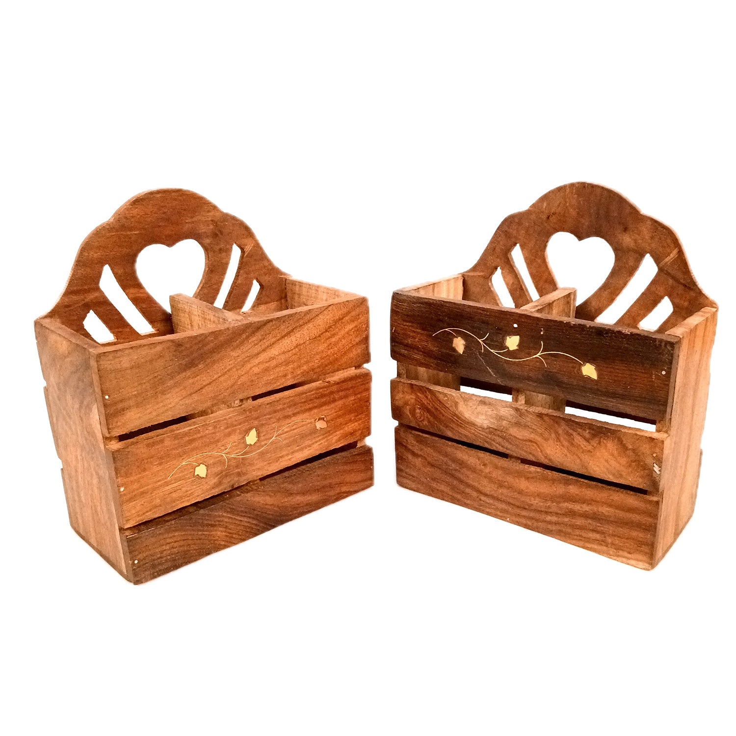 Wooden Cutlery Holder | Spoon Holder With 2 Section| Fork Organizer | Pen Stand - Multipurpose Holders - for Home, Dining Table, Utensil Holder for Kitchen Counter - 8 Inch (Pack Of 2) - Apkamart