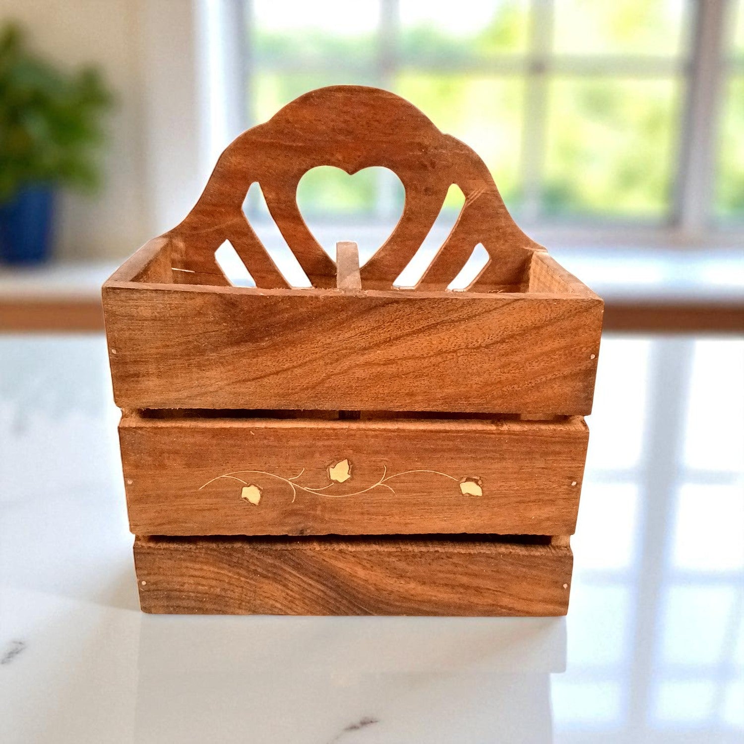 Wooden Cutlery Holder | Spoon Holder With 2 Section| Fork Organizer | Pen Stand - Multipurpose Holders - for Home, Dining Table, Utensil Holder for Kitchen Counter - 8 Inch (Pack Of 2) - Apkamart