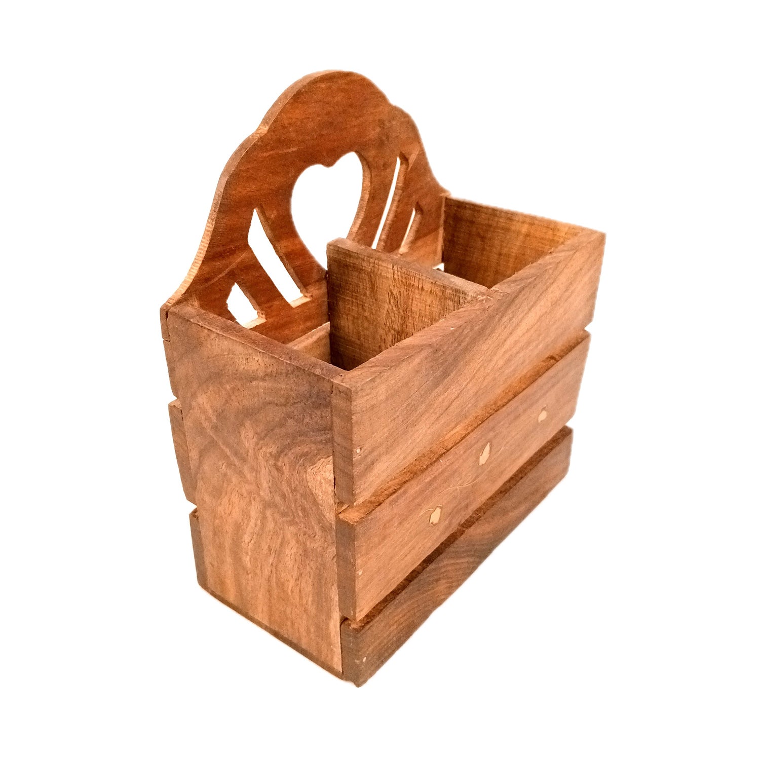 Wooden Cutlery Holder | Spoon Holder With 2 Section| Fork Organizer | Pen Stand - Multipurpose Holders - for Home, Dining Table, Utensil Holder for Kitchen Counter - 8 Inch (Pack Of 2) - Apkamart