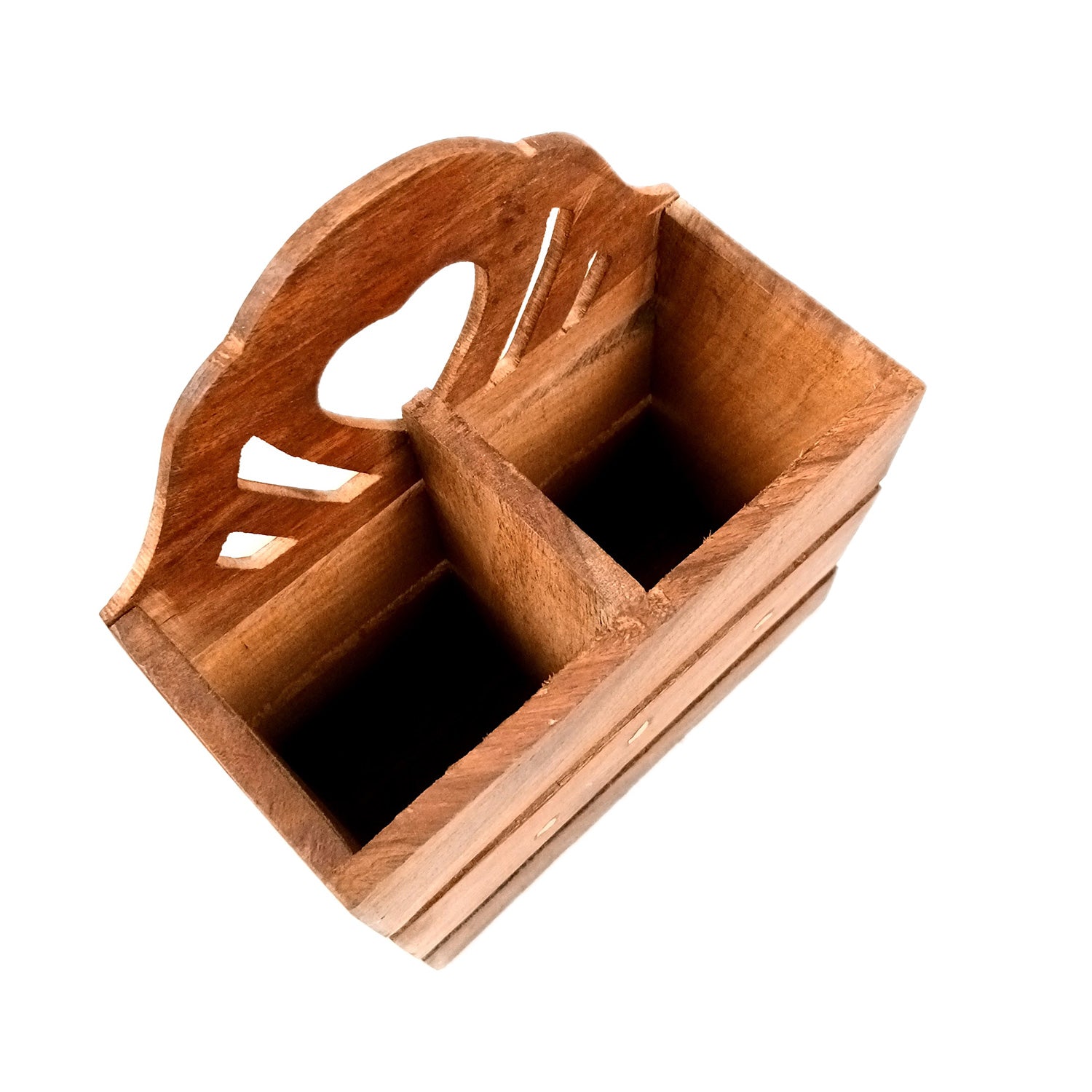 Wooden Cutlery Holder | Spoon Holder With 2 Section| Fork Organizer | Pen Stand - Multipurpose Holders - for Home, Dining Table, Utensil Holder for Kitchen Counter - 8 Inch (Pack Of 2) - Apkamart