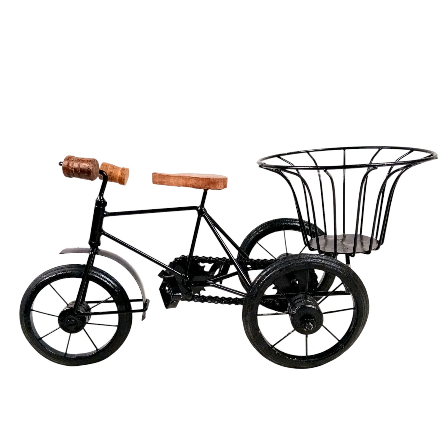 Cycle Showpiece | Antique Miniature Metal Rickshaw With Basket Showpiece - for Home Décor, Table Top, Office Desk, Living Room, Shelf & Gifts - 14 Inch (Pack Of 2) - Apkamart