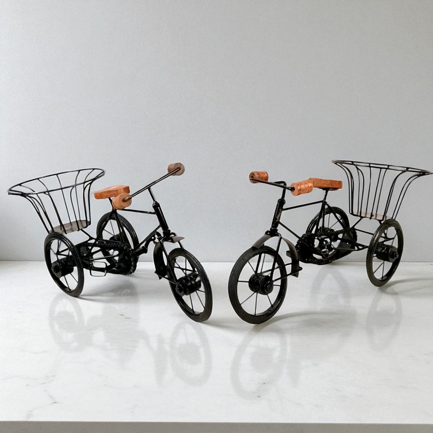 Cycle Showpiece | Antique Miniature Metal Rickshaw With Basket Showpiece - for Home Décor, Table Top, Office Desk, Living Room, Shelf & Gifts - 14 Inch (Pack Of 2) - Apkamart