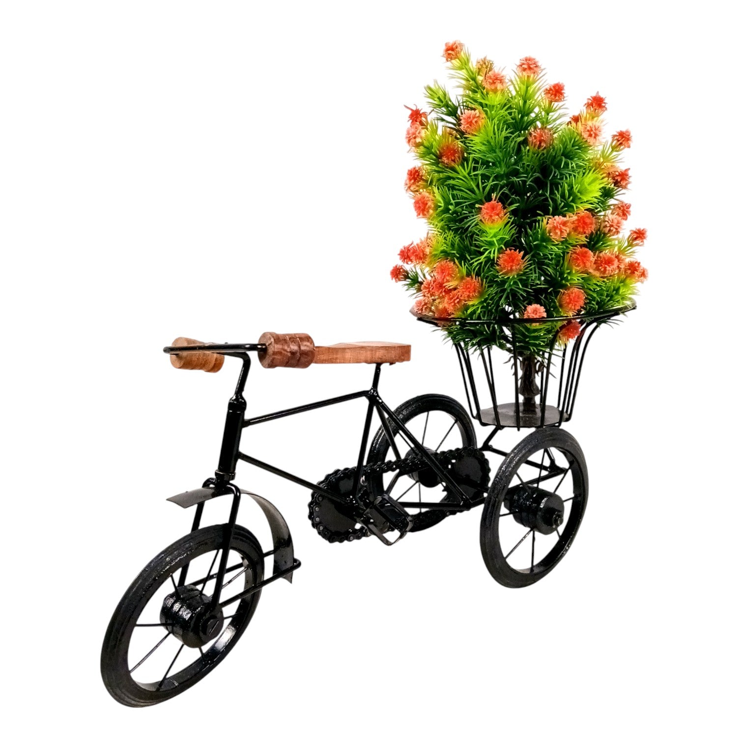 Cycle Showpiece | Antique Miniature Metal Rickshaw With Basket Showpiece - for Home Décor, Table Top, Office Desk, Living Room, Shelf & Gifts - 14 Inch (Pack Of 2) - Apkamart