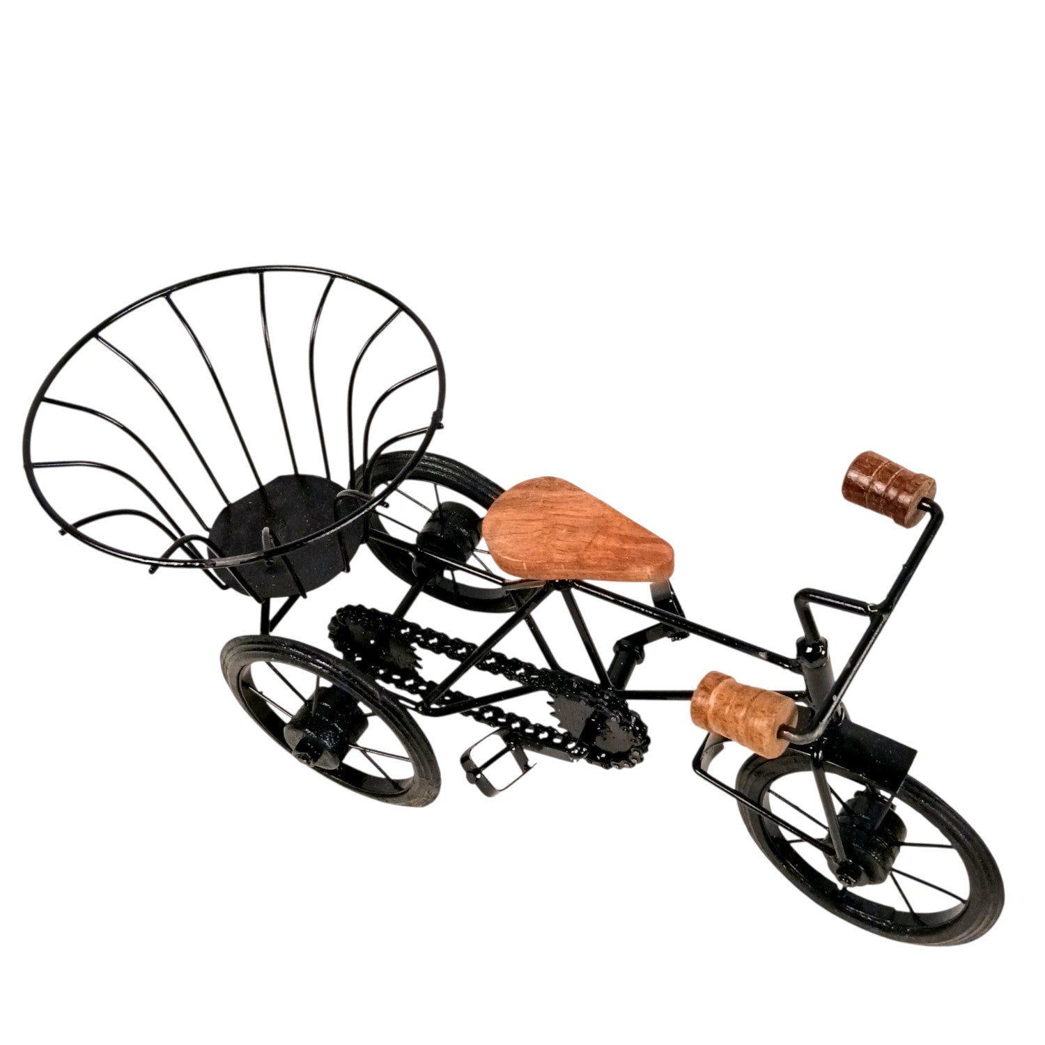 Cycle Showpiece | Antique Miniature Metal Rickshaw With Basket Showpiece - for Home Decor, Table Top, Office Desk, Living Room, Shelf & Gifts - 14 Inch - Apkamart