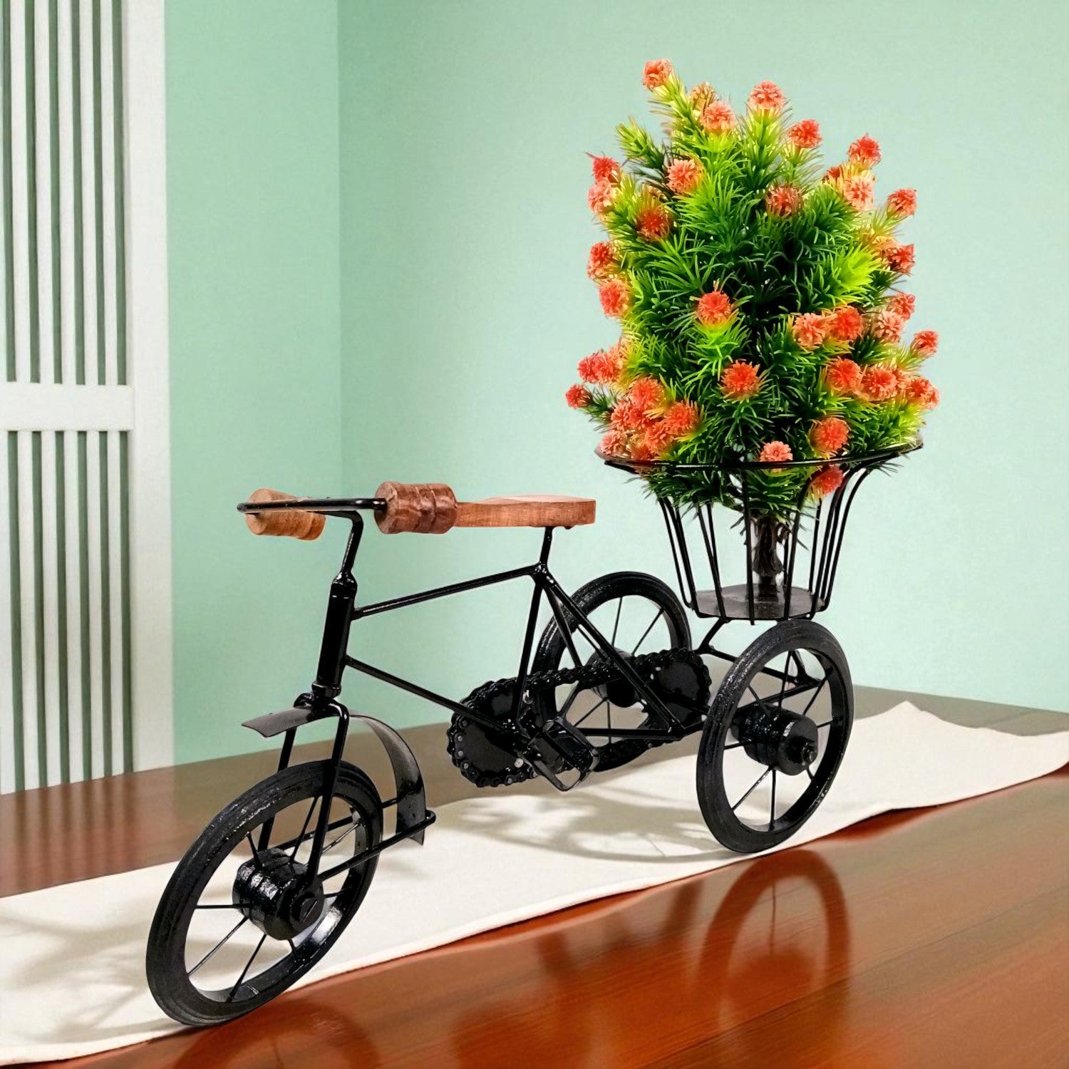 Cycle Showpiece | Antique Miniature Metal Rickshaw With Basket Showpiece - for Home Décor, Table Top, Office Desk, Living Room, Shelf & Gifts - 14 Inch (Pack Of 2) - Apkamart
