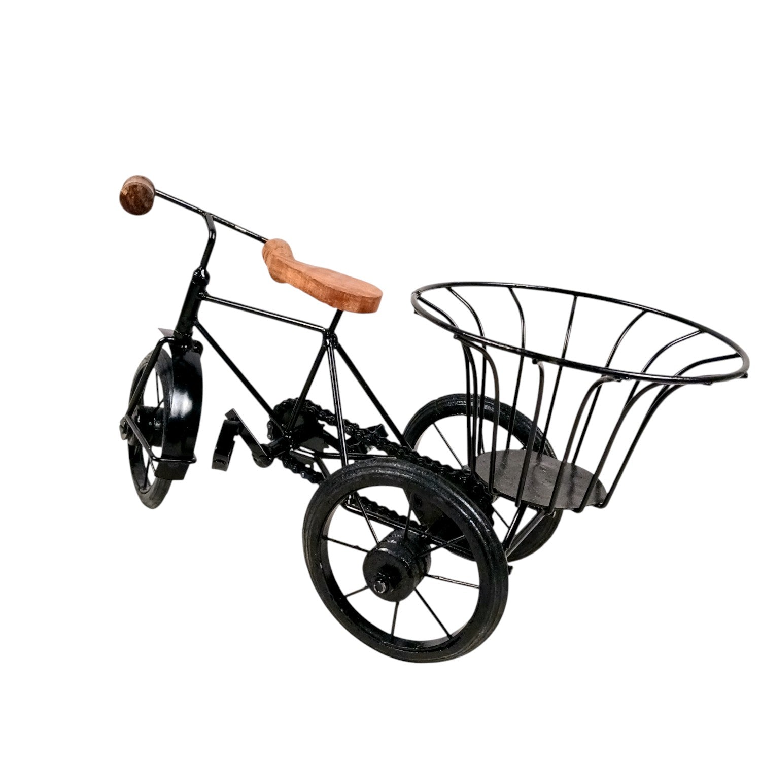 Cycle Showpiece | Antique Miniature Metal Rickshaw With Basket Showpiece - for Home Decor, Table Top, Office Desk, Living Room, Shelf & Gifts - 14 Inch - Apkamart