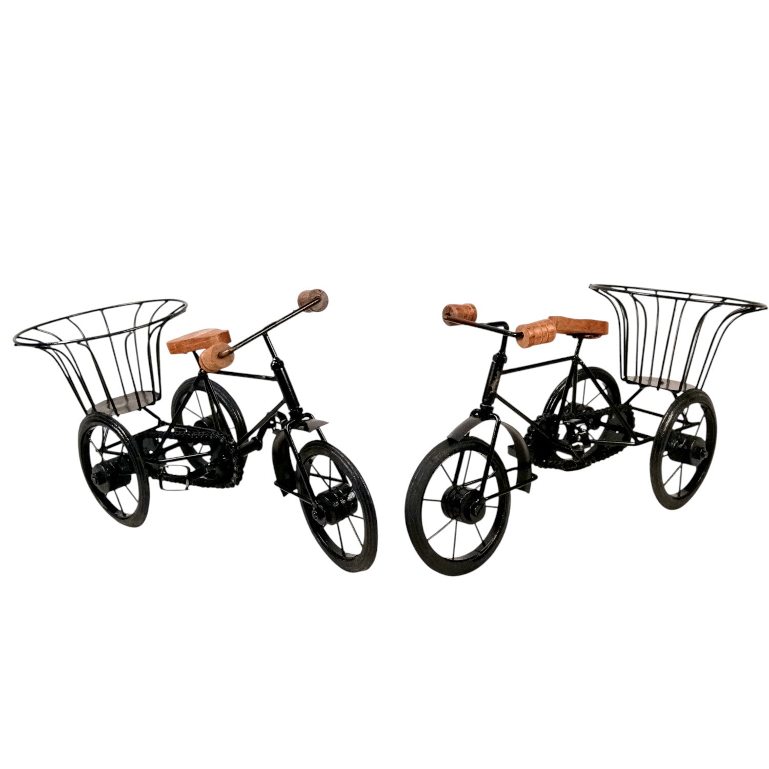 Cycle Showpiece | Antique Miniature Metal Rickshaw With Basket Showpiece - for Home Décor, Table Top, Office Desk, Living Room, Shelf & Gifts - 14 Inch (Pack Of 2) - Apkamart