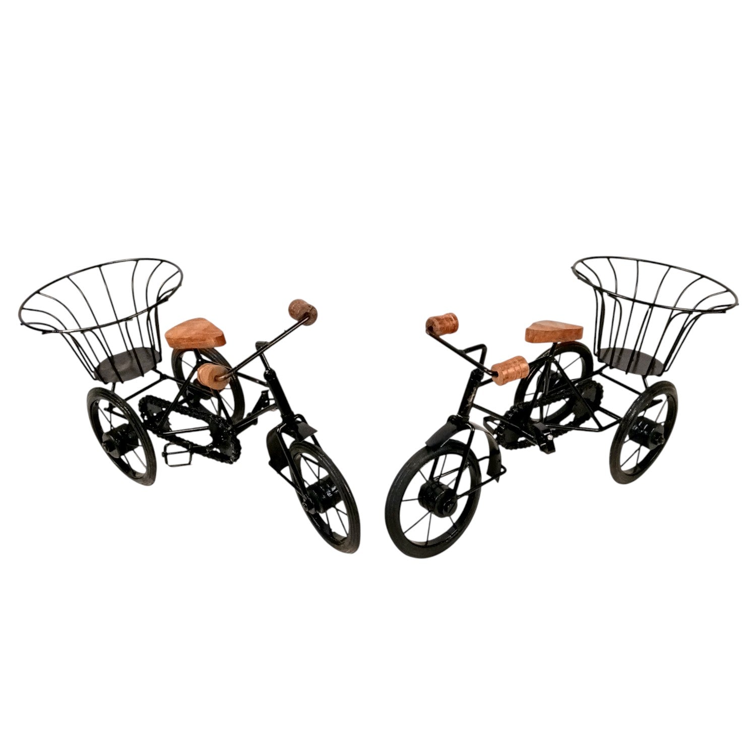Cycle Showpiece | Antique Miniature Metal Rickshaw With Basket Showpiece - for Home Décor, Table Top, Office Desk, Living Room, Shelf & Gifts - 14 Inch (Pack Of 2) - Apkamart