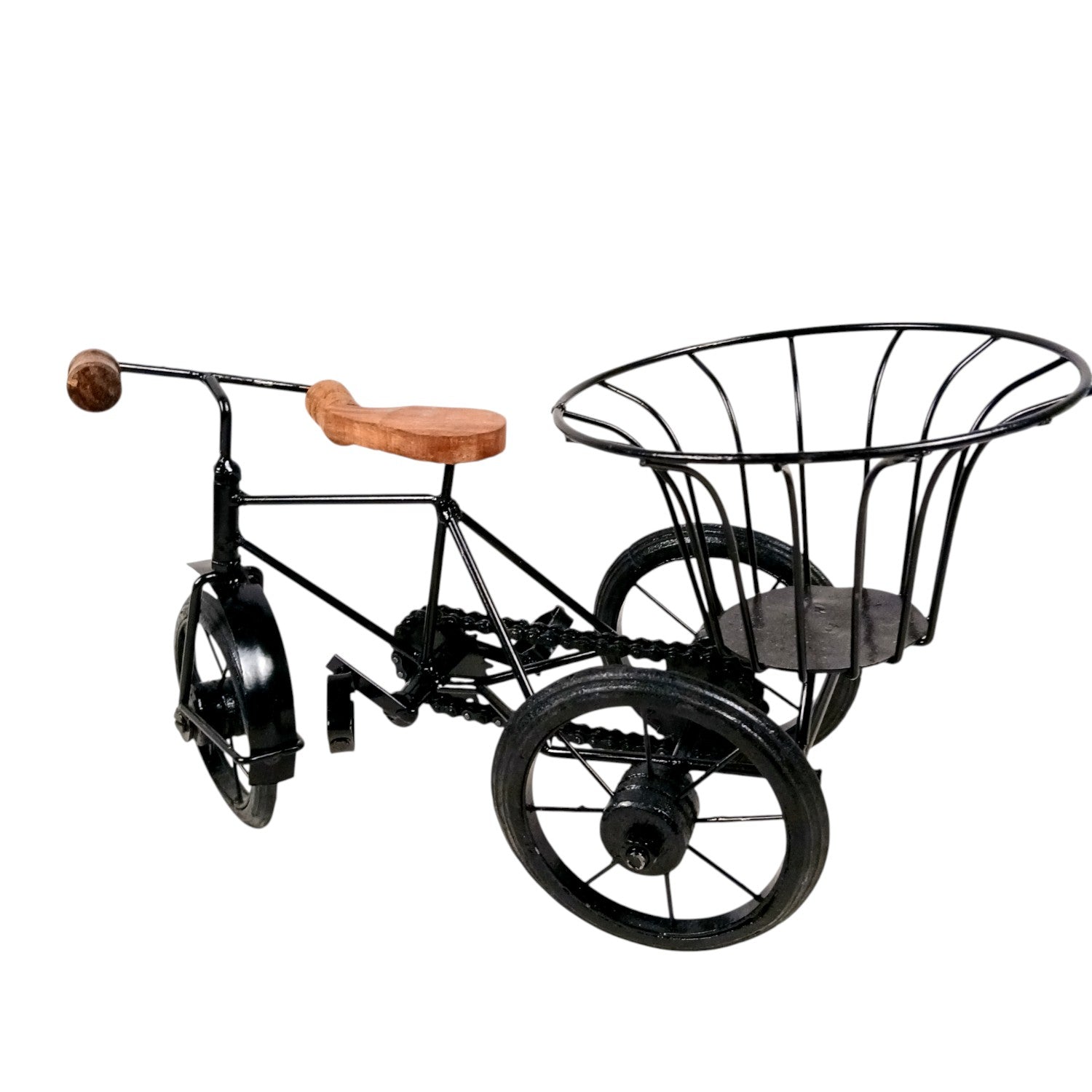 Cycle Showpiece | Antique Miniature Metal Rickshaw With Basket Showpiece - for Home Decor, Table Top, Office Desk, Living Room, Shelf & Gifts - 14 Inch - Apkamart