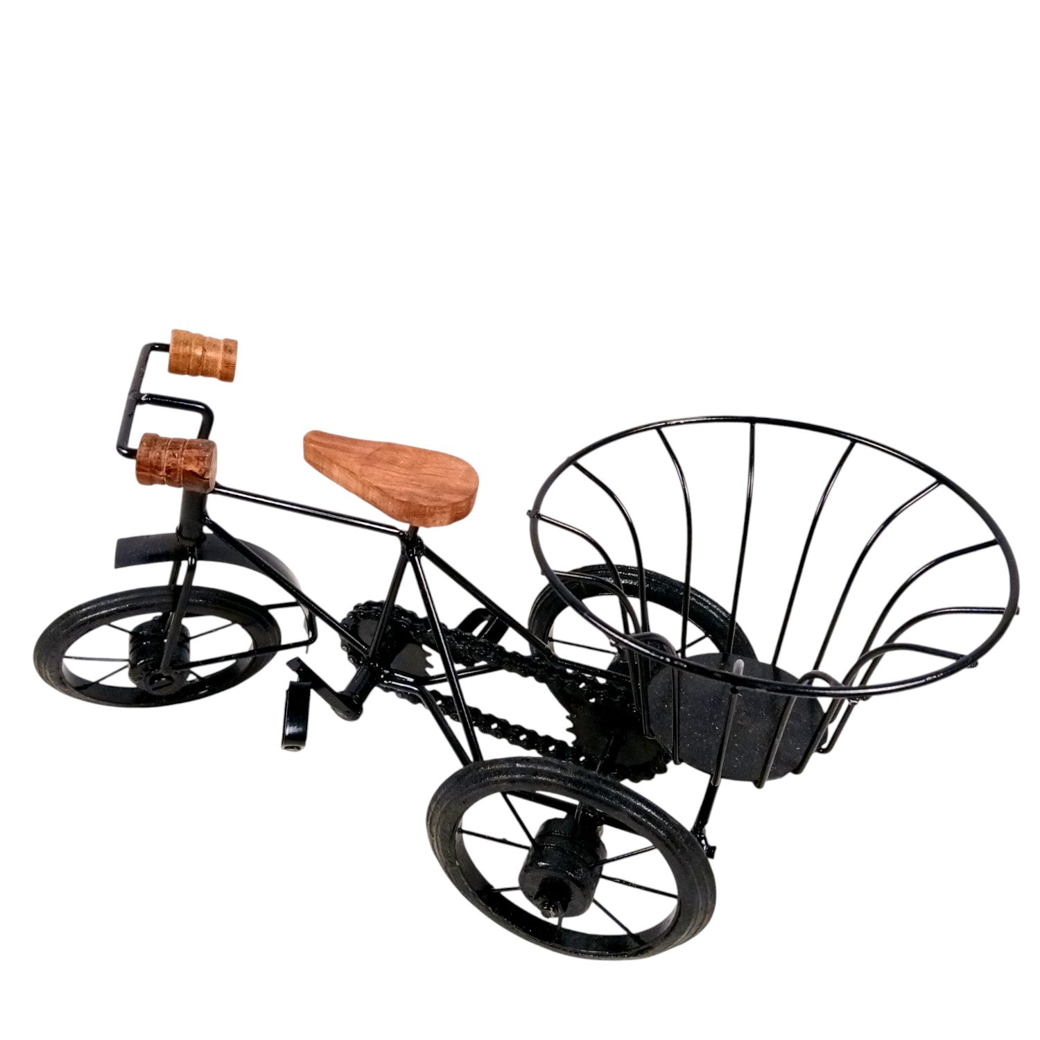 Cycle Showpiece | Antique Miniature Metal Rickshaw With Basket Showpiece - for Home Decor, Table Top, Office Desk, Living Room, Shelf & Gifts - 14 Inch - Apkamart