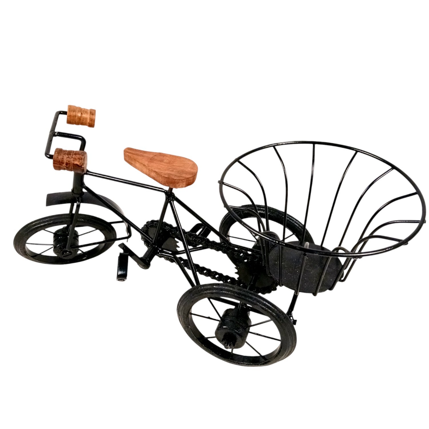Cycle Showpiece | Antique Miniature Metal Rickshaw With Basket Showpiece - for Home Decor, Table Top, Office Desk, Living Room, Shelf & Gifts - 14 Inch - Apkamart