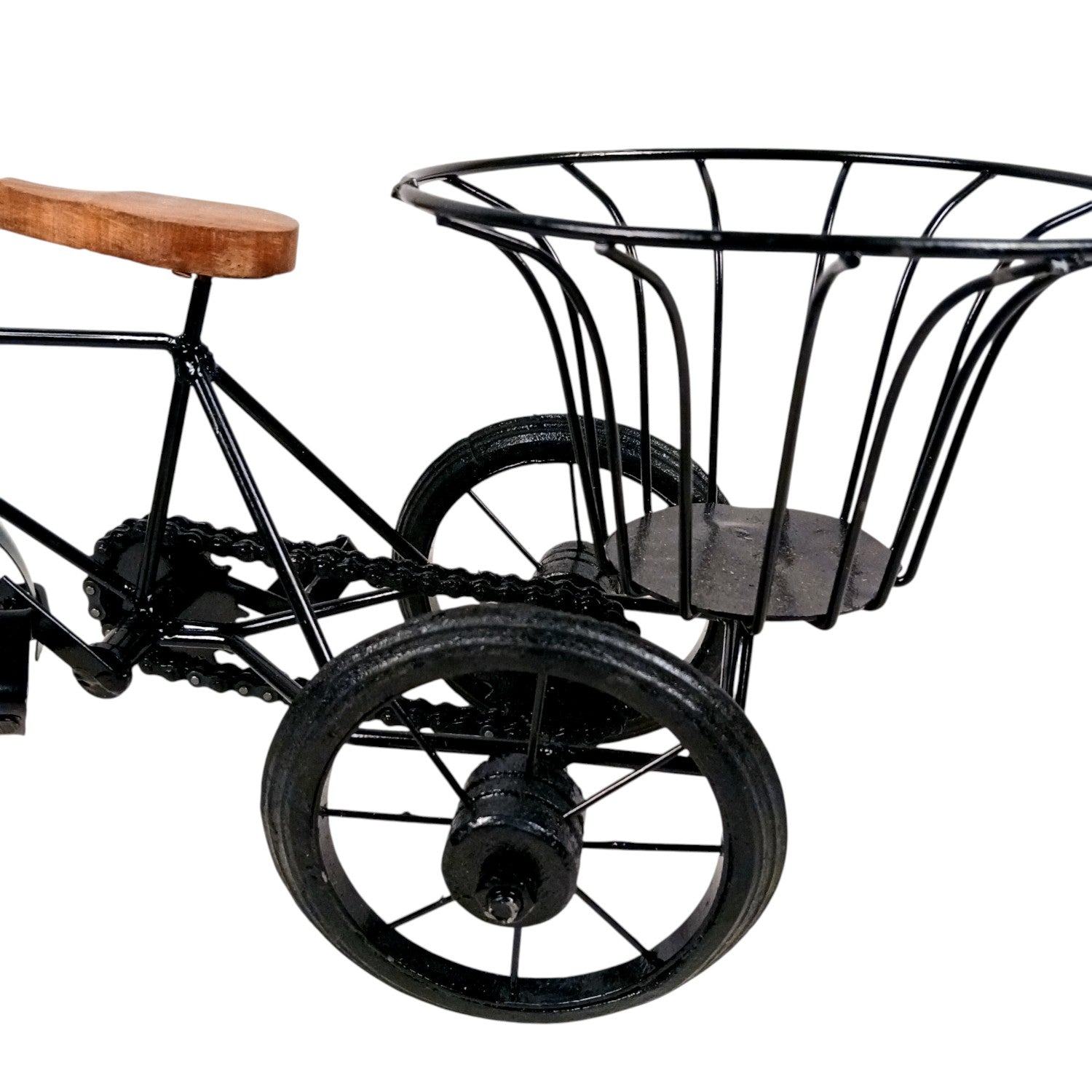 Cycle Showpiece | Antique Miniature Metal Rickshaw With Basket Showpiece - for Home Decor, Table Top, Office Desk, Living Room, Shelf & Gifts - 14 Inch - Apkamart