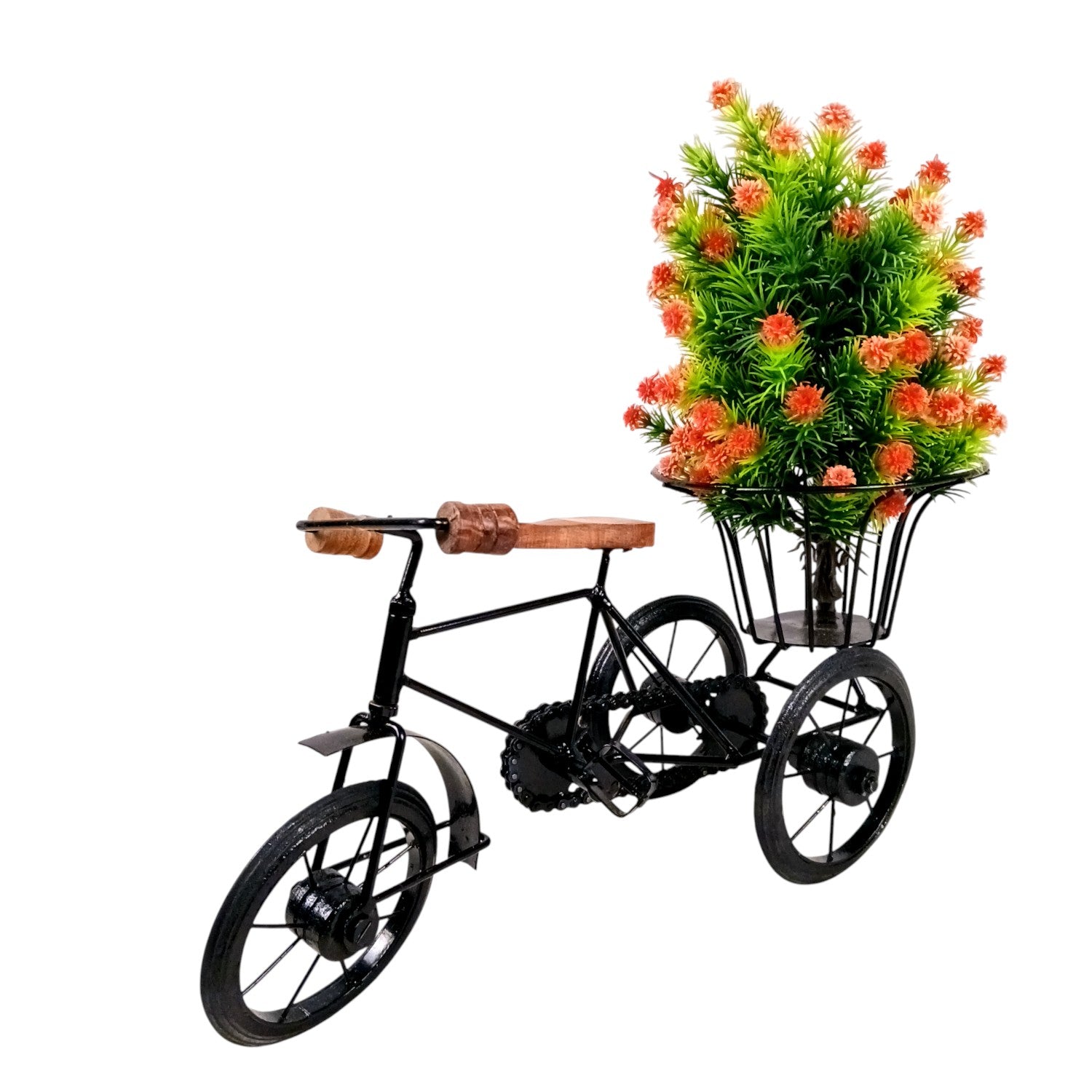 Cycle Showpiece | Antique Miniature Metal Rickshaw With Basket Showpiece - for Home Decor, Table Top, Office Desk, Living Room, Shelf & Gifts - 14 Inch - Apkamart