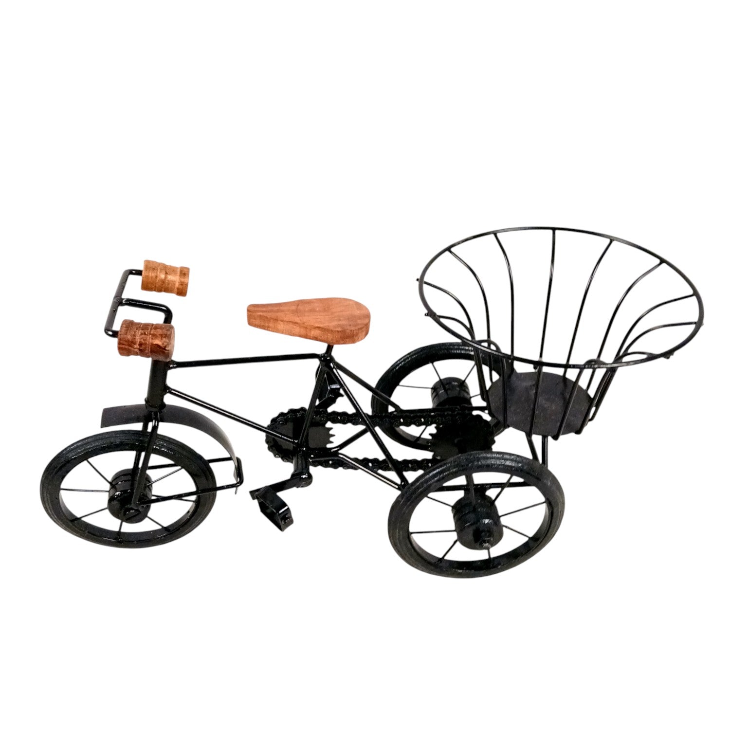 Cycle Showpiece | Antique Miniature Metal Rickshaw With Basket Showpiece - for Home Decor, Table Top, Office Desk, Living Room, Shelf & Gifts - 14 Inch - Apkamart