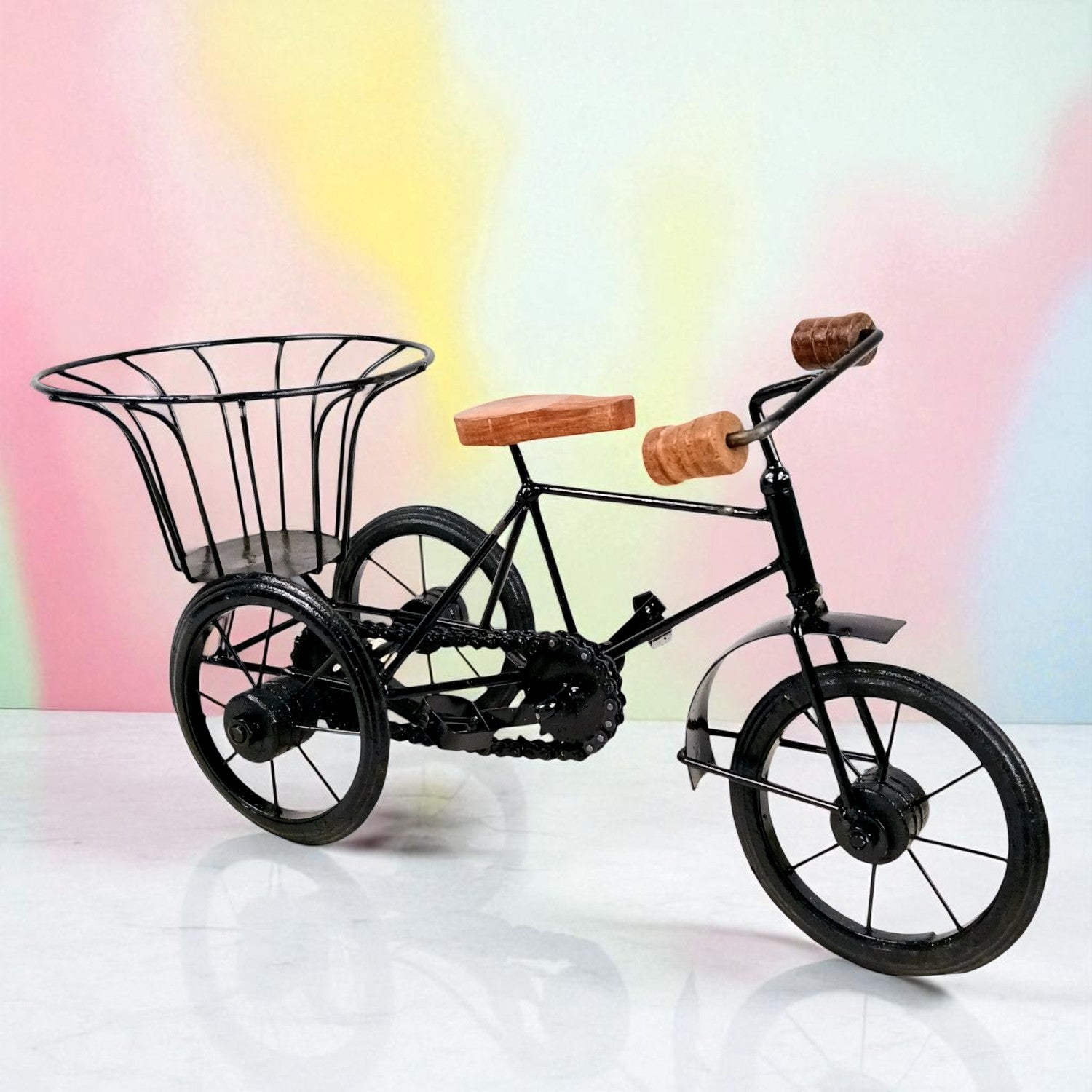Cycle Showpiece | Antique Miniature Metal Rickshaw With Basket Showpiece - for Home Décor, Table Top, Office Desk, Living Room, Shelf & Gifts - 14 Inch (Pack Of 2) - Apkamart