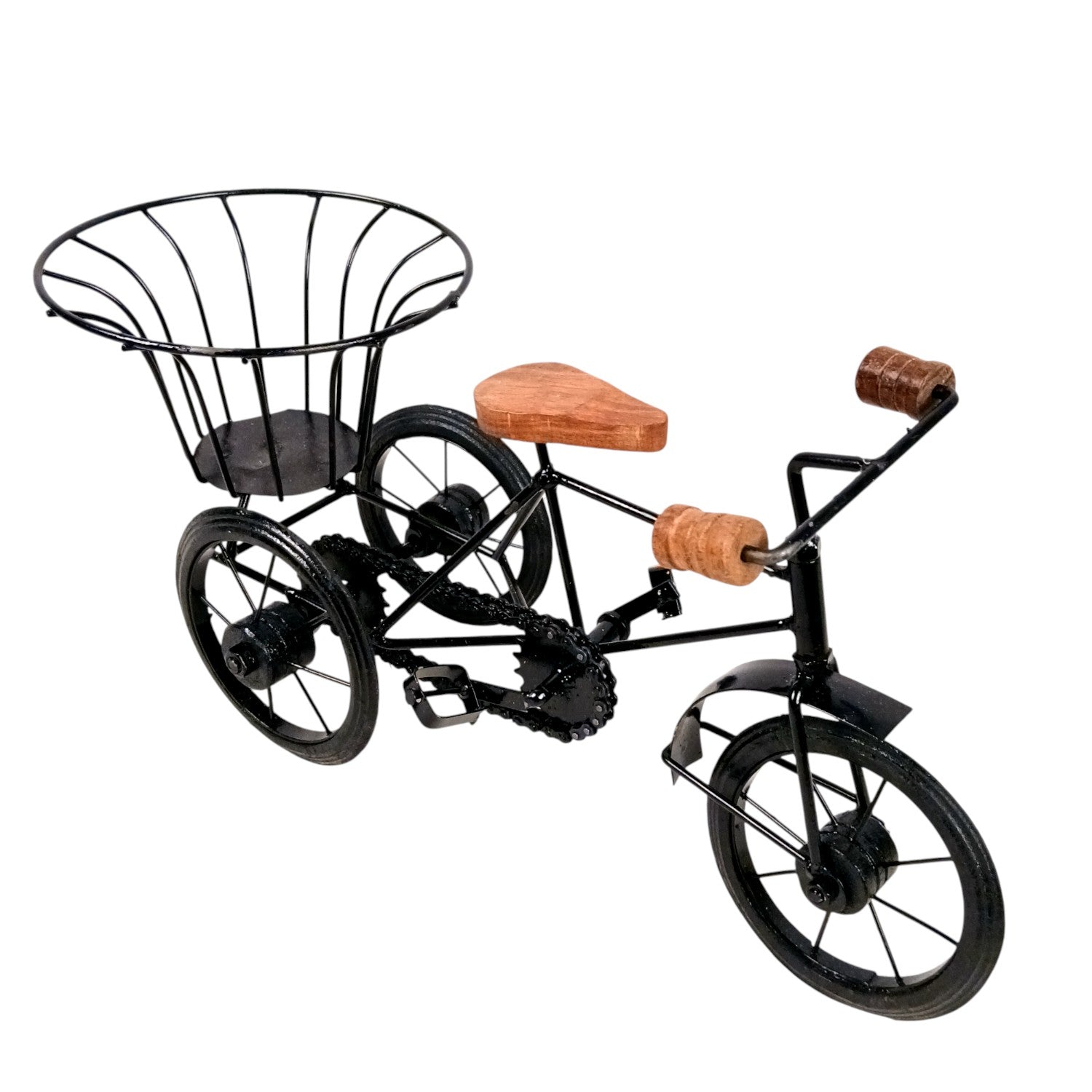 Cycle Showpiece | Antique Miniature Metal Rickshaw With Basket Showpiece - for Home Décor, Table Top, Office Desk, Living Room, Shelf & Gifts - 14 Inch (Pack Of 2) - Apkamart