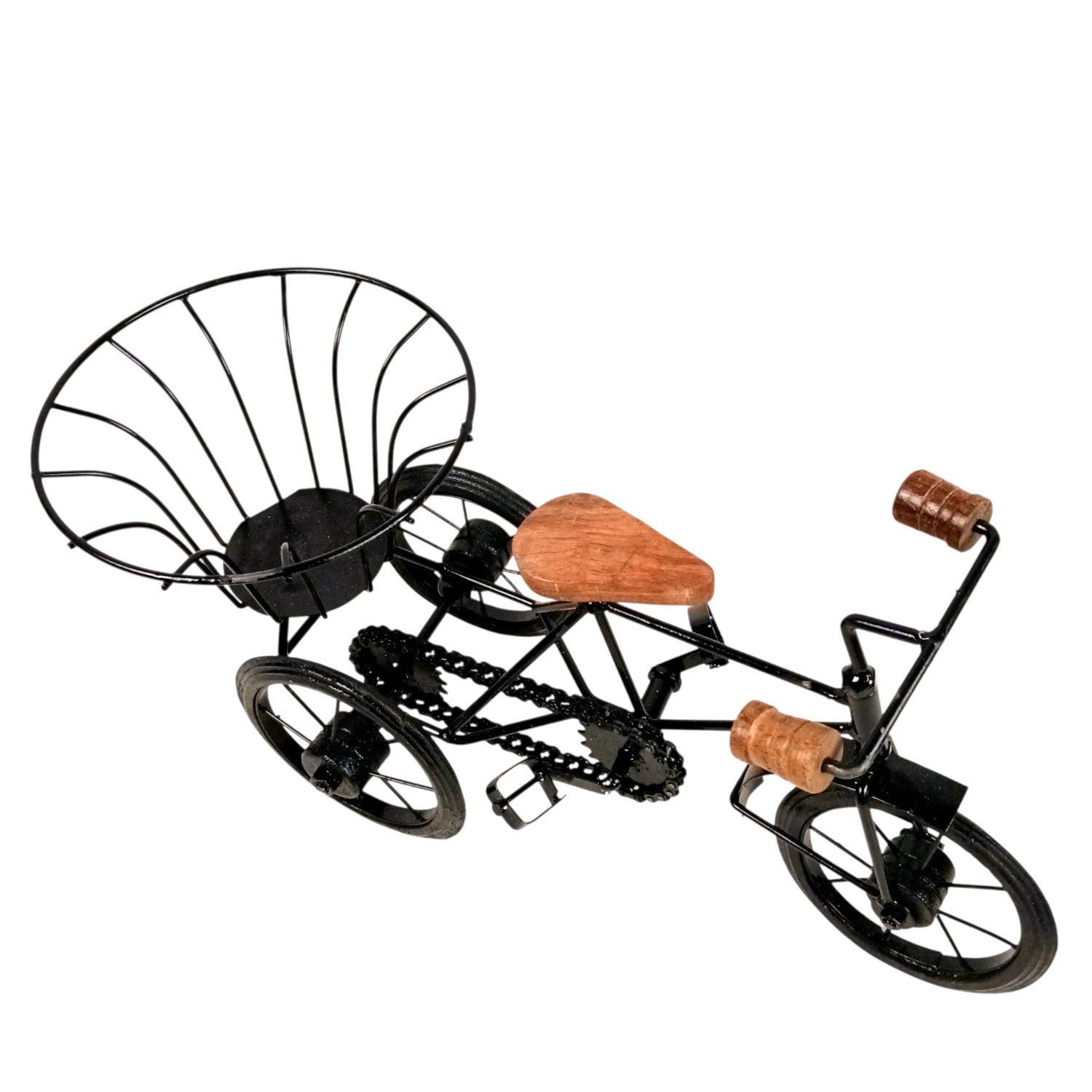 Cycle Showpiece | Antique Miniature Metal Rickshaw With Basket Showpiece - for Home Décor, Table Top, Office Desk, Living Room, Shelf & Gifts - 14 Inch (Pack Of 2) - Apkamart