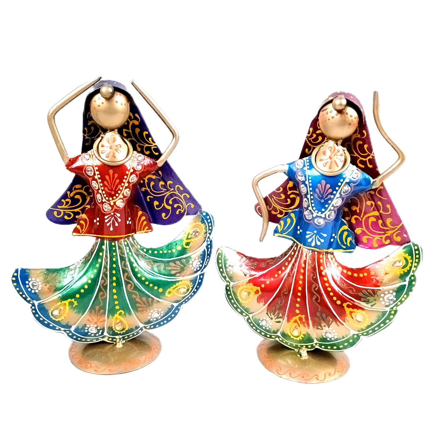 Dancing Lady Figurines Set of 3 | Handcrafted Metal Dolls - for Home, Table Decor, Living room & Gifts - 9 Inch (Pack of 3) - Apkamart #Style_Design 1