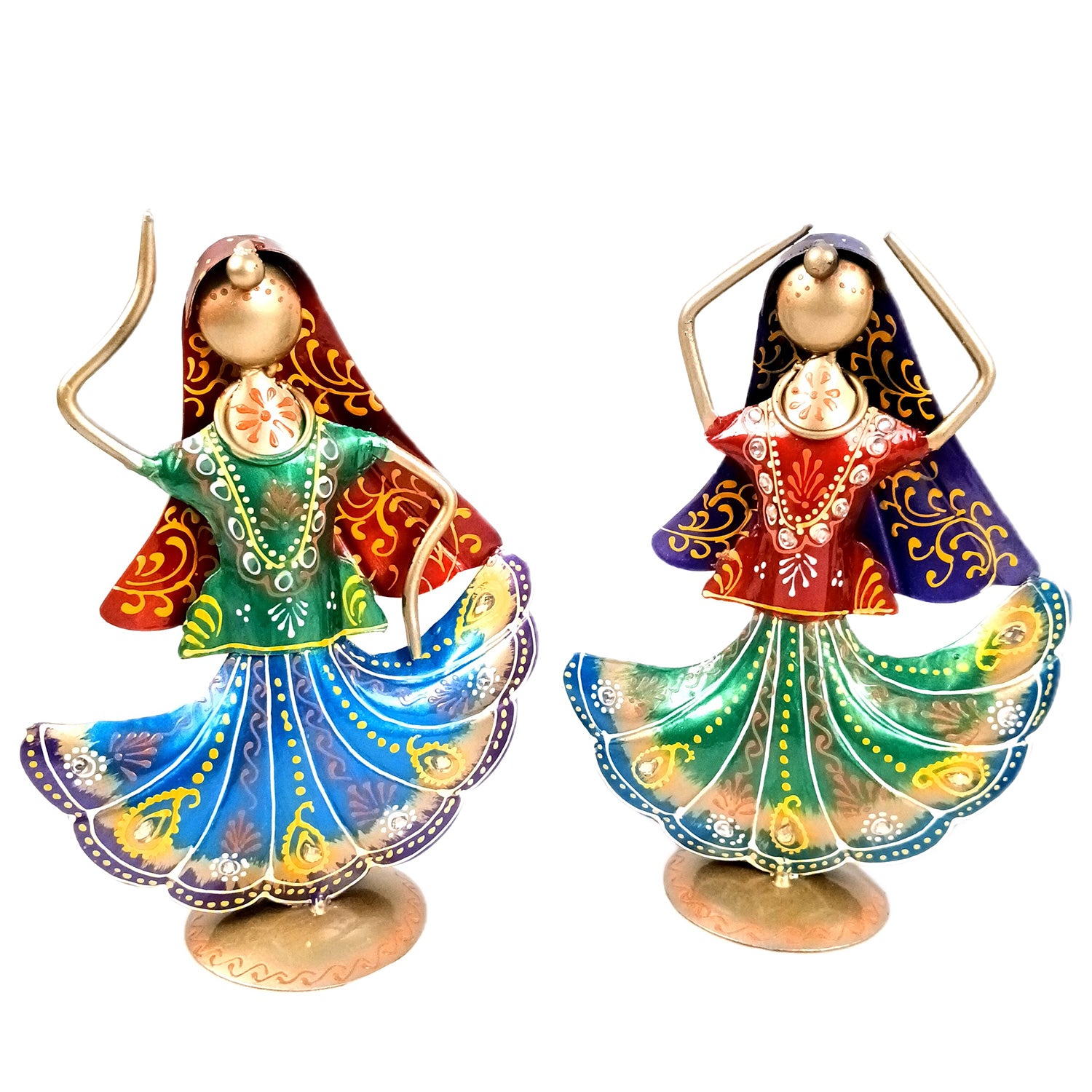 Dancing Lady Figurines Set of 3 | Handcrafted Metal Dolls - for Home, Table Decor, Living room & Gifts - 9 Inch (Pack of 3) - Apkamart #Style_Design 1