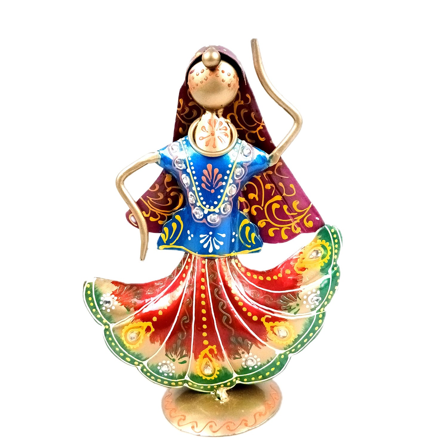 Dancing Lady Figurines Set of 3 | Handcrafted Metal Dolls - for Home, Table Decor, Living room & Gifts - 9 Inch (Pack of 3) - Apkamart #Style_Design 1