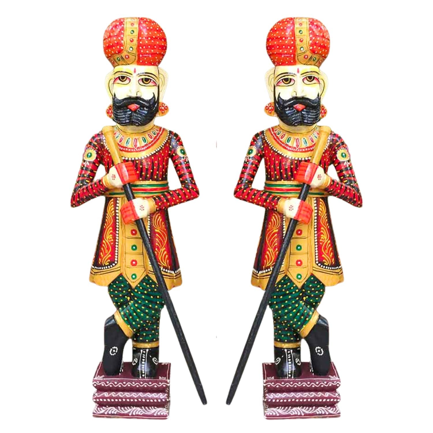 Wooden Darbaan or Royal Guards Showpiece Figurine | Decorative Big Darban Chowkidar Statue for Home Decor, Room Decor and Gifts - 36 Inch (Set of 2)