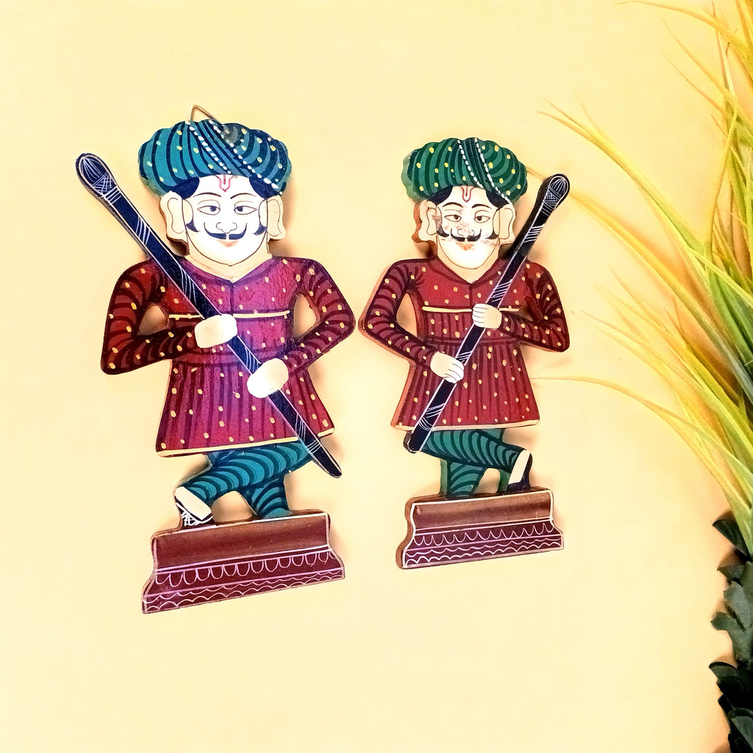 Wooden Darbaan Wall Hanging | Royal Guards Set | Rajasthani Wall Decor - for Home, Living room, Entrance Decor & Gifts - 8 Inch - Apkamart #Style_Pack Of 2