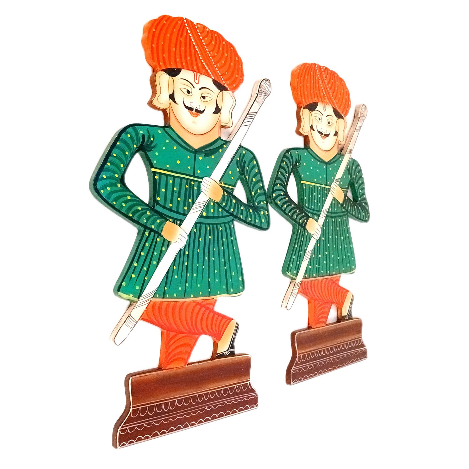 Wooden Darbaan Wall Hanging | Royal Guards Set | Rajasthani Wall Decor - for Home, Living room, Entrance Decor & Gifts - 16 Inch (Wood, Green) - Apkamart