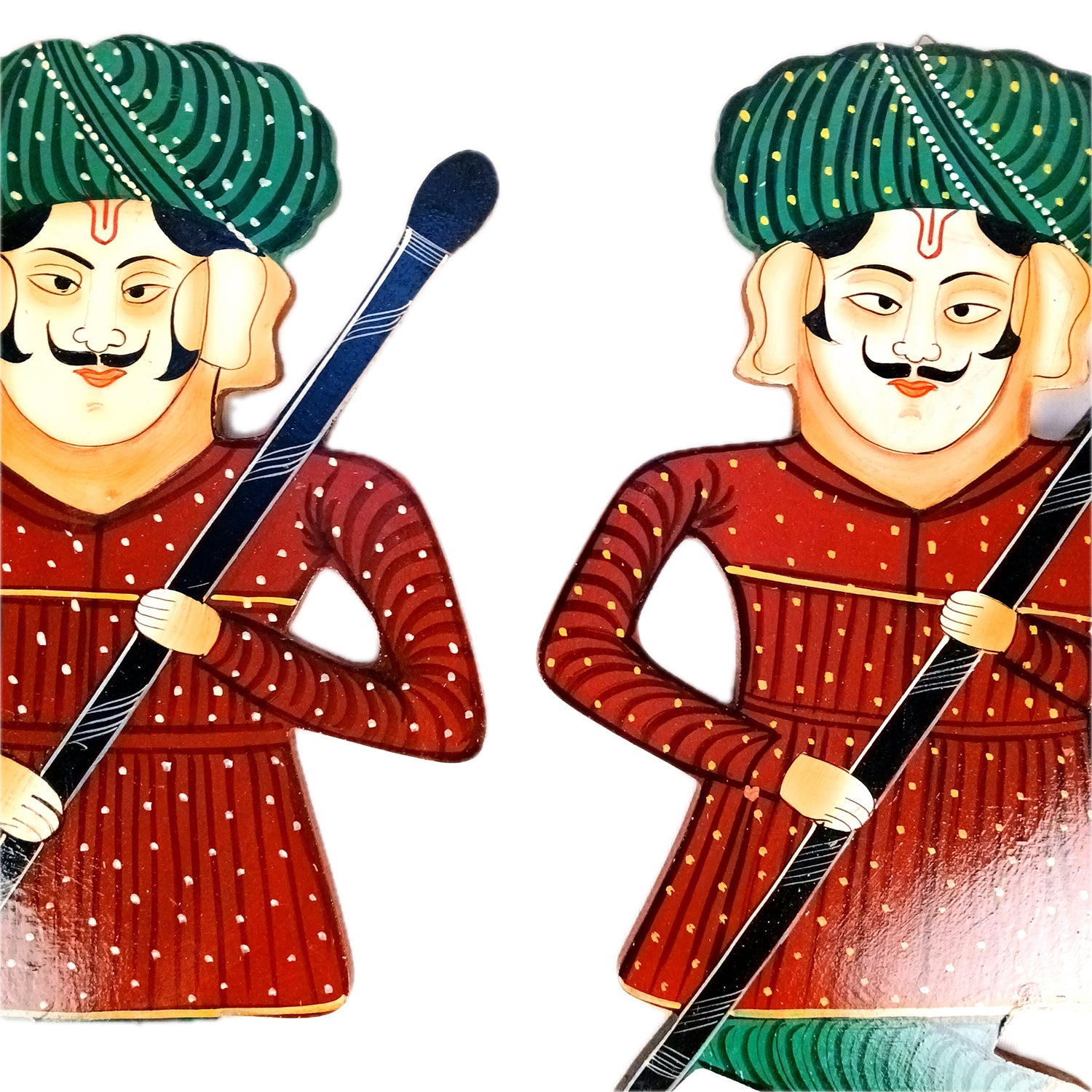 Wooden Darbaan Wall Hanging | Royal Guards Set | Rajasthani Wall Decor - for Home, Living room, Entrance Decor & Gifts - 16 Inch (Wood, Red) - Apkamart