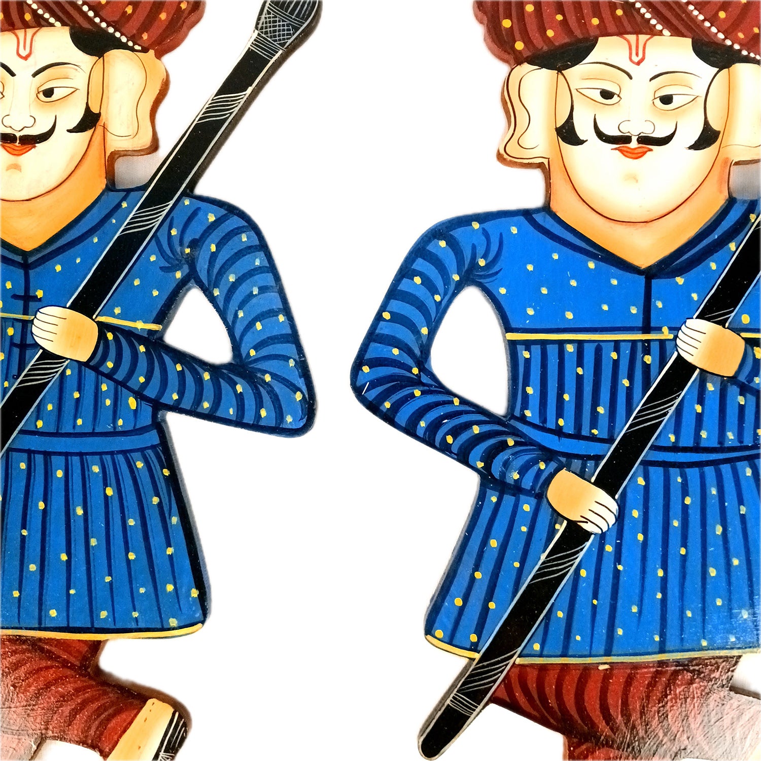 Wooden Darbaan Wall Hanging | Royal Guards Set | Rajasthani Wall Decor - for Home, Living room, Entrance Decor & Gifts - 16 Inch (Wood, Blue) - Apkamart