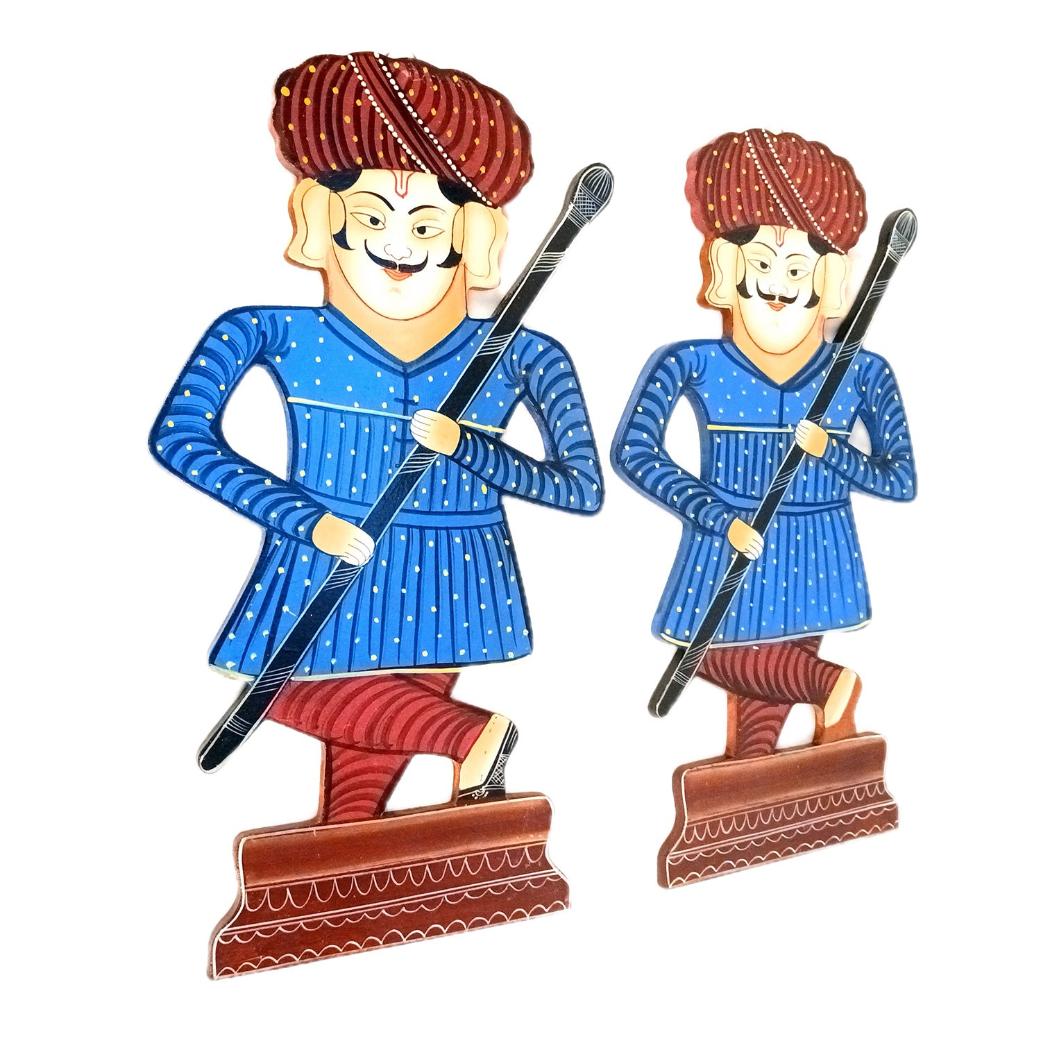 Wooden Darbaan Wall Hanging | Royal Guards Set | Rajasthani Wall Decor - for Home, Living room, Entrance Decor & Gifts - 16 Inch (Wood, Blue) - Apkamart