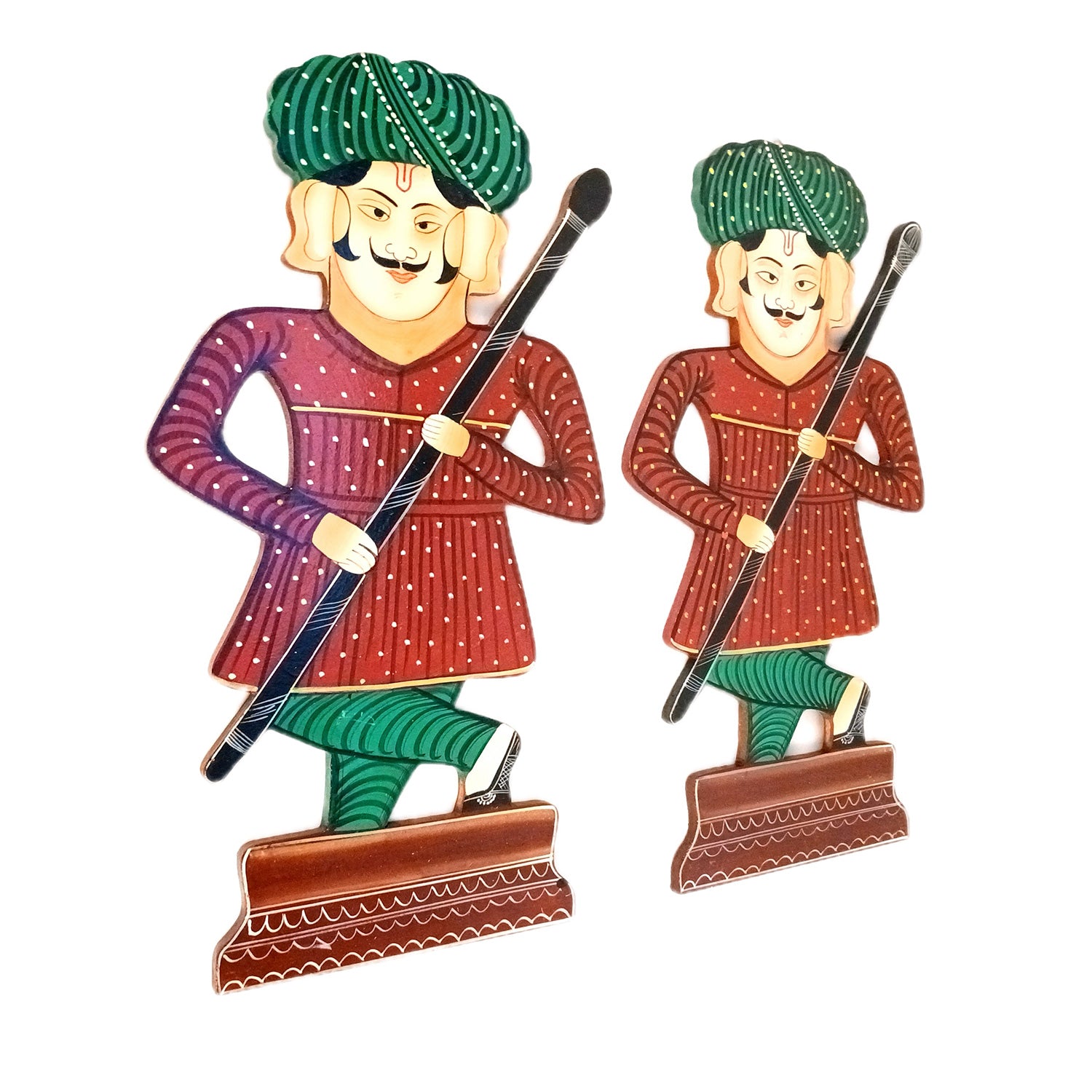 Wooden Darbaan Wall Hanging | Royal Guards Set | Rajasthani Wall Decor - for Home, Living room, Entrance Decor & Gifts - 16 Inch (Wood, Red) - Apkamart