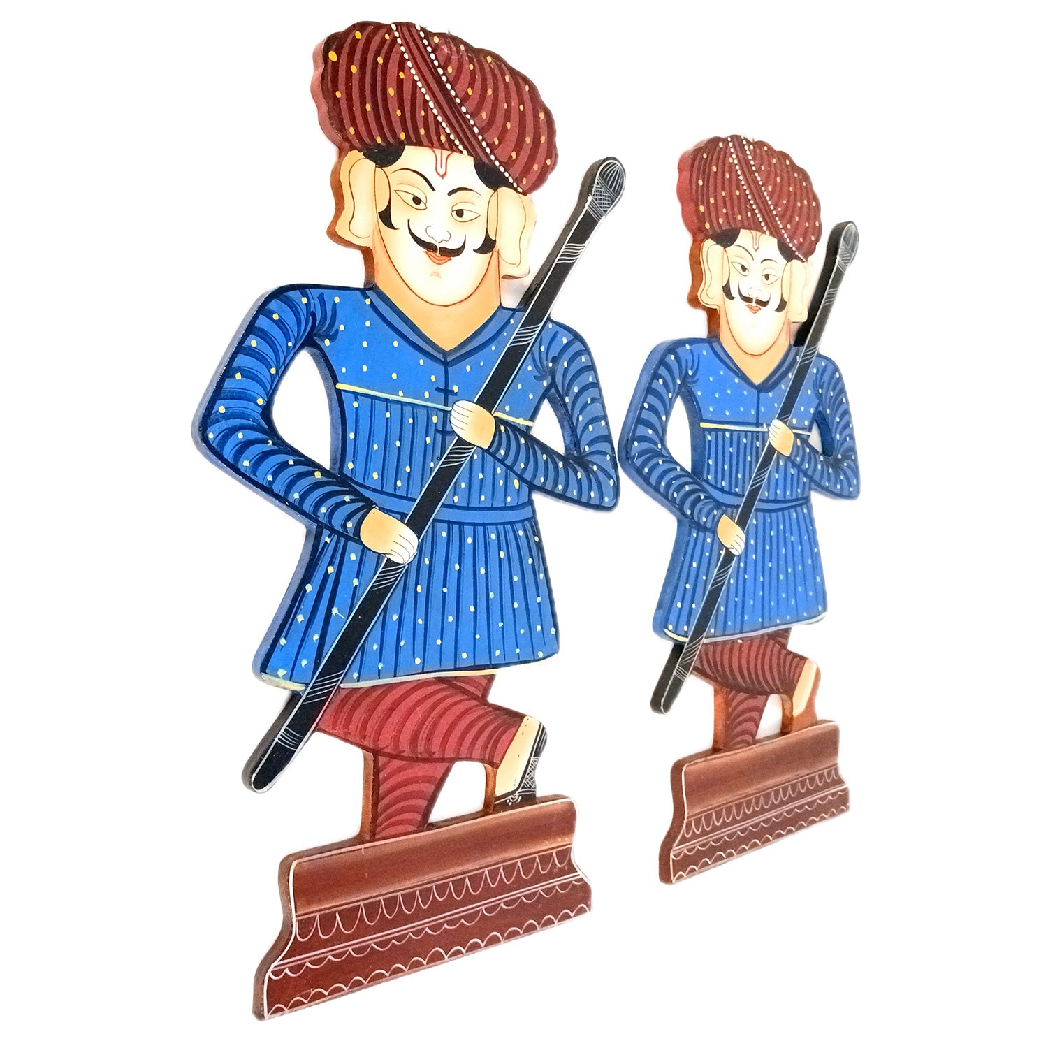 Wooden Darbaan Wall Hanging | Royal Guards Set | Rajasthani Wall Decor - for Home, Living room, Entrance Decor & Gifts - 16 Inch (Wood, Blue) - Apkamart