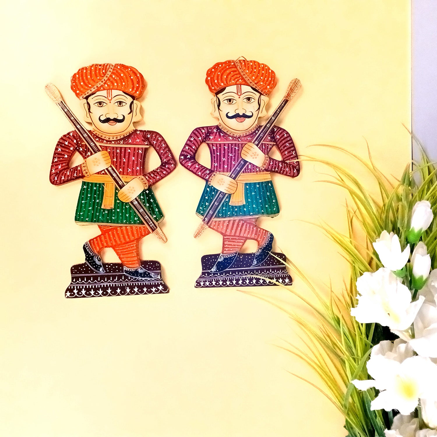 Wooden Darbaan Wall Hanging | Royal Guards Set | Rajasthani Wall Decor - for Home, Living room, Entrance Decor & Gifts - 12 Inch (Wood, Red) - Apkamart