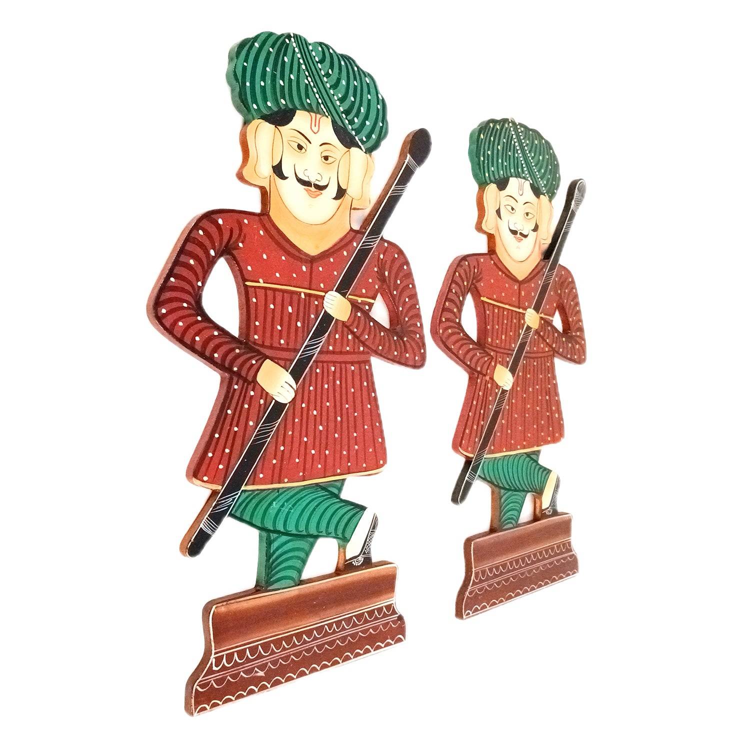 Wooden Darbaan Wall Hanging | Royal Guards Set | Rajasthani Wall Decor - for Home, Living room, Entrance Decor & Gifts - 16 Inch (Wood, Red) - Apkamart