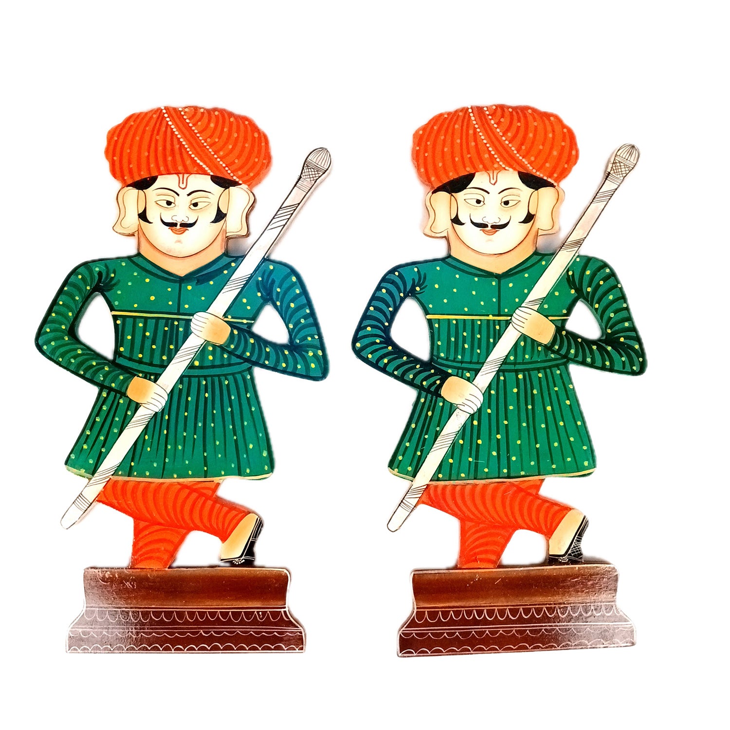 Wooden Darbaan Wall Hanging | Royal Guards Set | Rajasthani Wall Decor - for Home, Living room, Entrance Decor & Gifts - 16 Inch (Wood, Green) - Apkamart