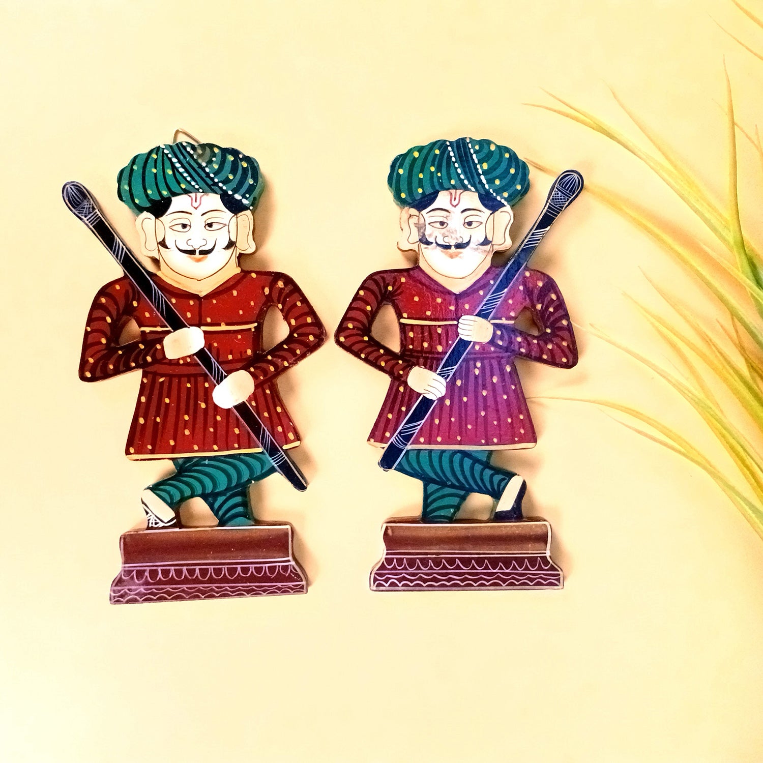 Wooden Darbaan Wall Hanging | Royal Guards Set | Rajasthani Wall Decor - for Home, Living room, Entrance Decor & Gifts - 8 Inch - Apkamart #Style_Pack Of 2