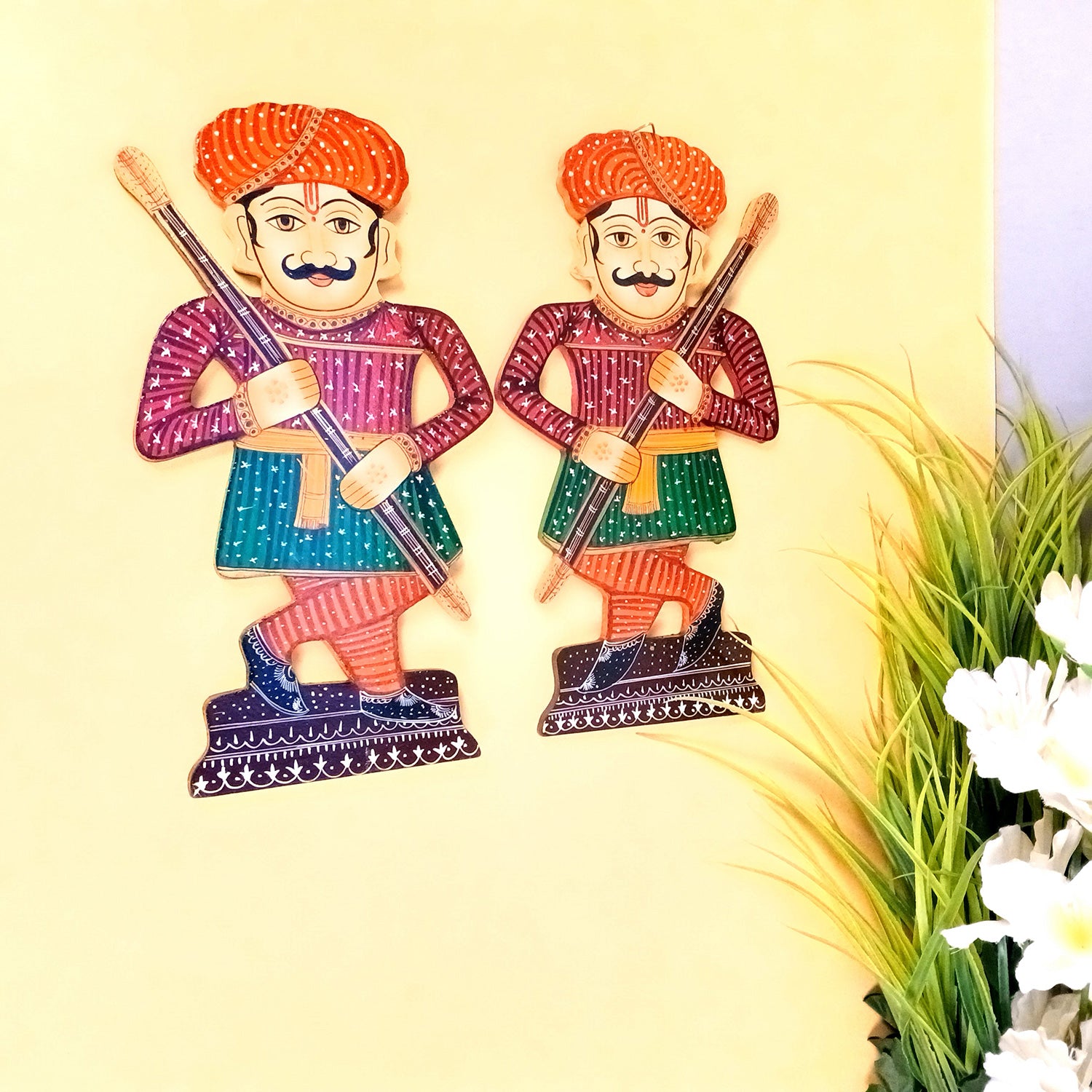 Wooden Darbaan Wall Hanging | Royal Guards Set | Rajasthani Wall Decor - for Home, Living room, Entrance Decor & Gifts - 12 Inch (Wood, Red) - Apkamart