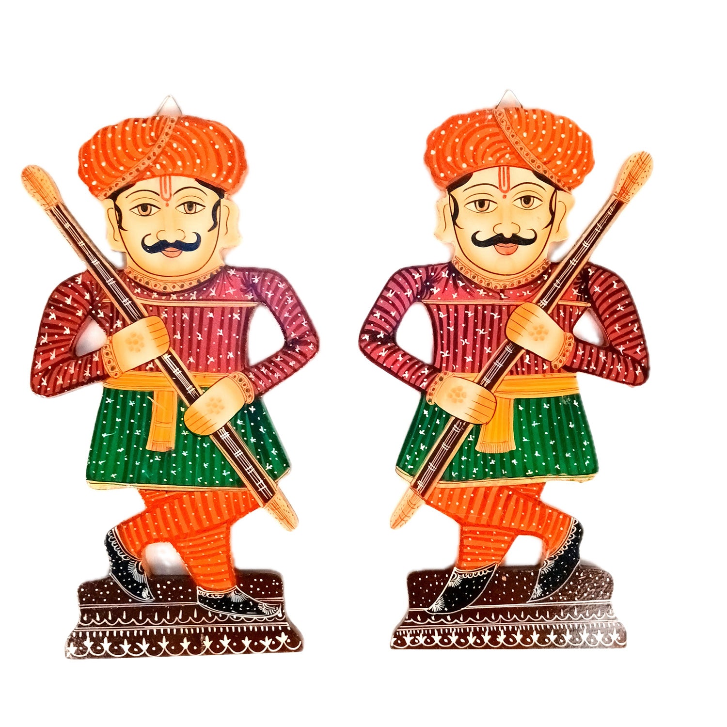 Wooden Darbaan Wall Hanging | Royal Guards Set | Rajasthani Wall Decor - for Home, Living room, Entrance Decor & Gifts - 12 Inch (Wood, Red) - Apkamart