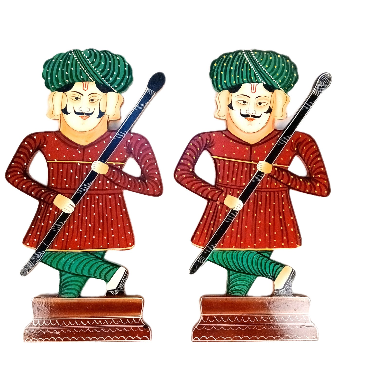 Wooden Darbaan Wall Hanging | Royal Guards Set | Rajasthani Wall Decor - for Home, Living room, Entrance Decor & Gifts - 16 Inch (Wood, Red) - Apkamart