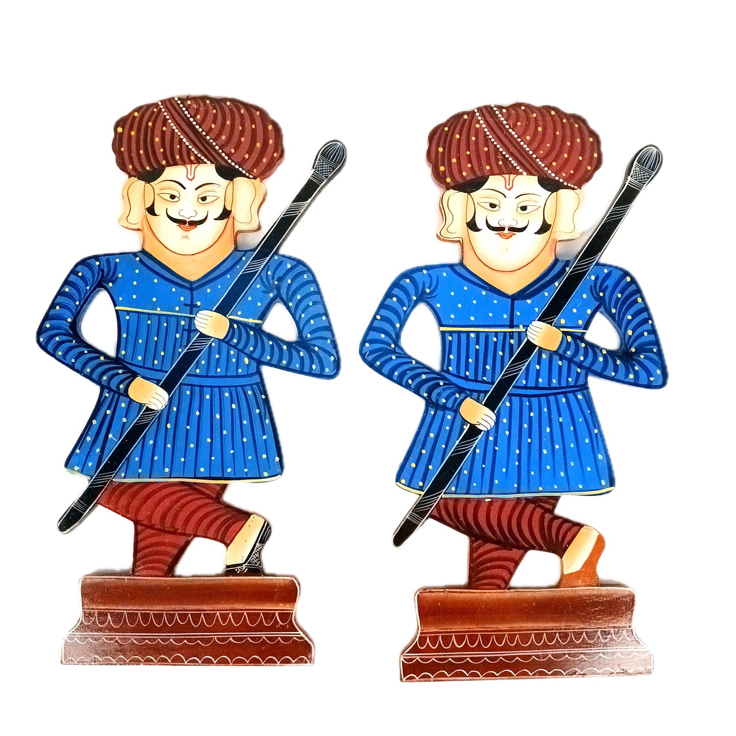 Wooden Darbaan Wall Hanging | Royal Guards Set | Rajasthani Wall Decor - for Home, Living room, Entrance Decor & Gifts - 16 Inch (Wood, Blue) - Apkamart