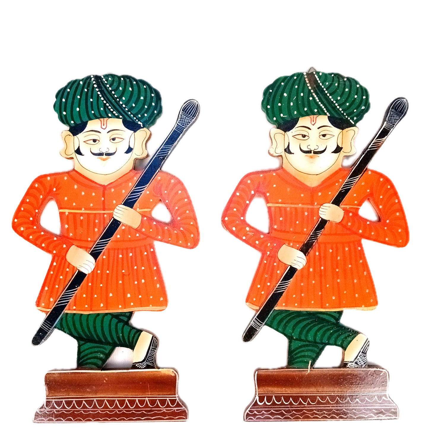 Wooden Darbaan Wall Hanging | Royal Guards Set | Rajasthani Wall Decor - for Home, Living room, Entrance Decor & Gifts - 12 Inch (Wood, Orange)