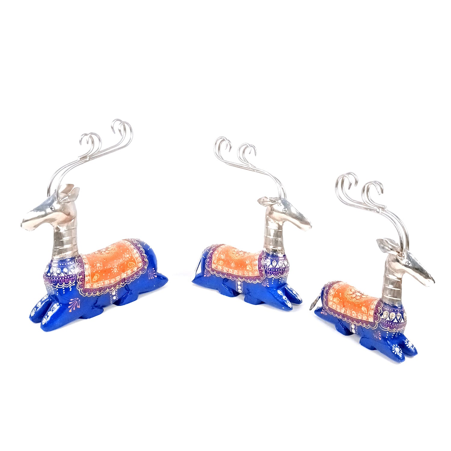 Deer Showpiece Set | Reindeer Statue | Animal Figurines - for Home Decor, Garden, Balcony, Living Room & Gifts - 14 Inch (Pack of 3) - Apkamart #Colour_Blue
