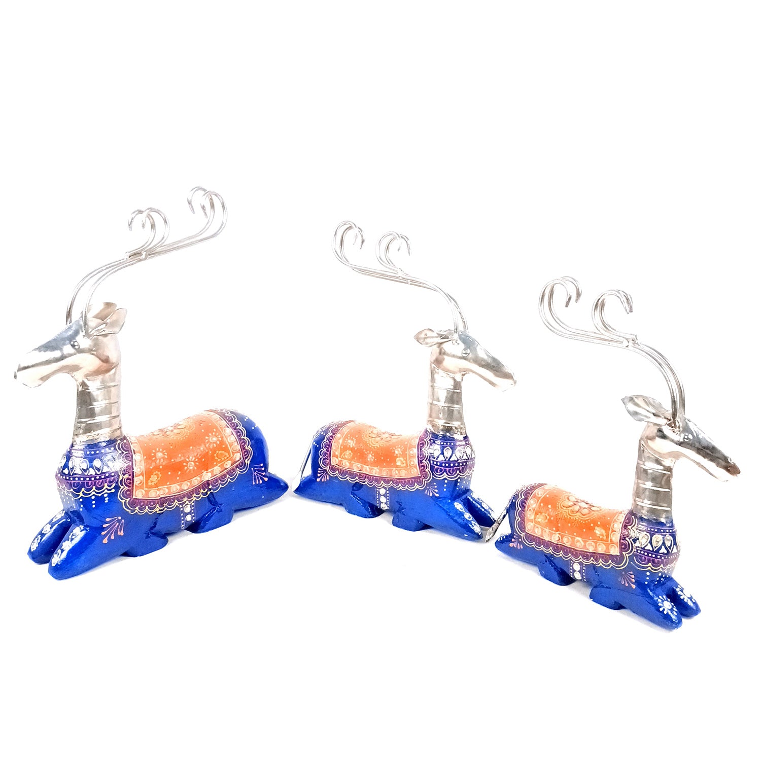 Deer Showpiece Set | Reindeer Statue | Animal Figurines - for Home Decor, Garden, Balcony, Living Room & Gifts - 14 Inch (Pack of 3) - Apkamart #Colour_Blue